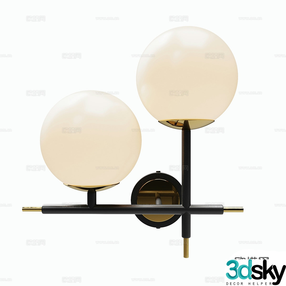 Modern light luxury metal glass double-head wall lamp 3D model