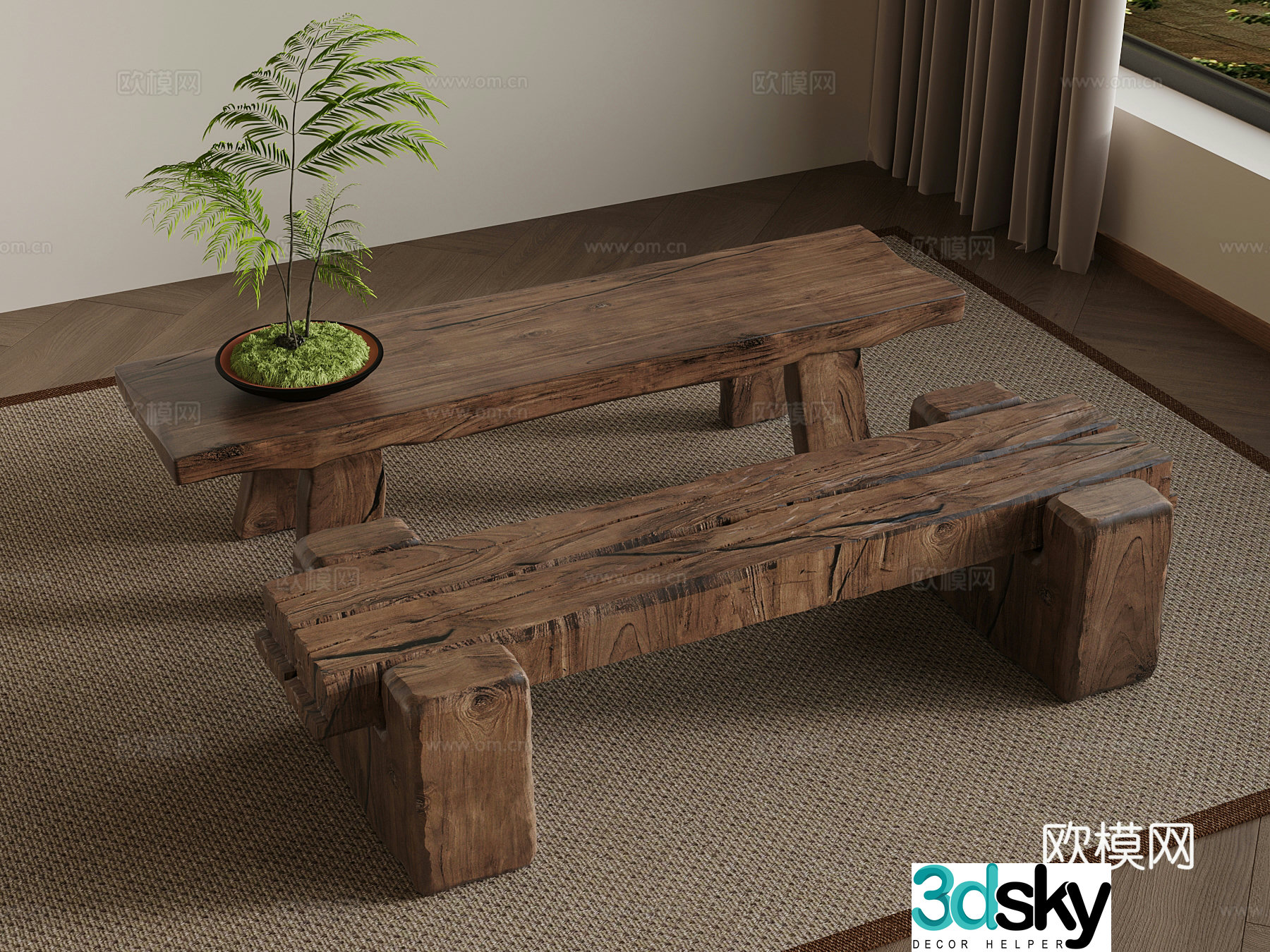 23 Wasabi style solid wood shoe replacement bench bench 3D model