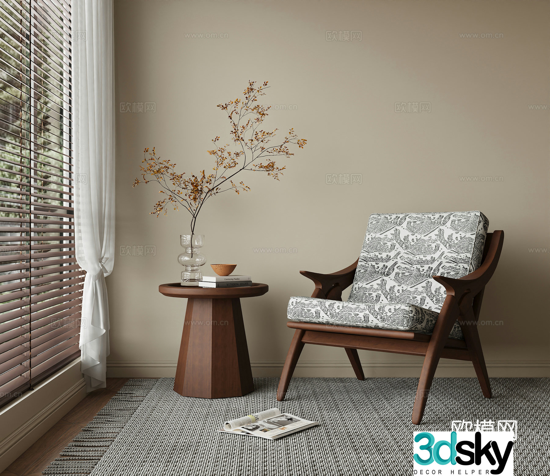 Middle-aged leisure chair wooden chair cloth chair sofa chair 3d model