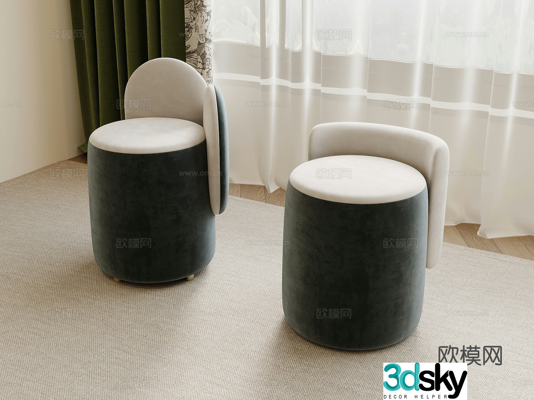 08 stool modern stool round stool low stool makeup stool 3d model