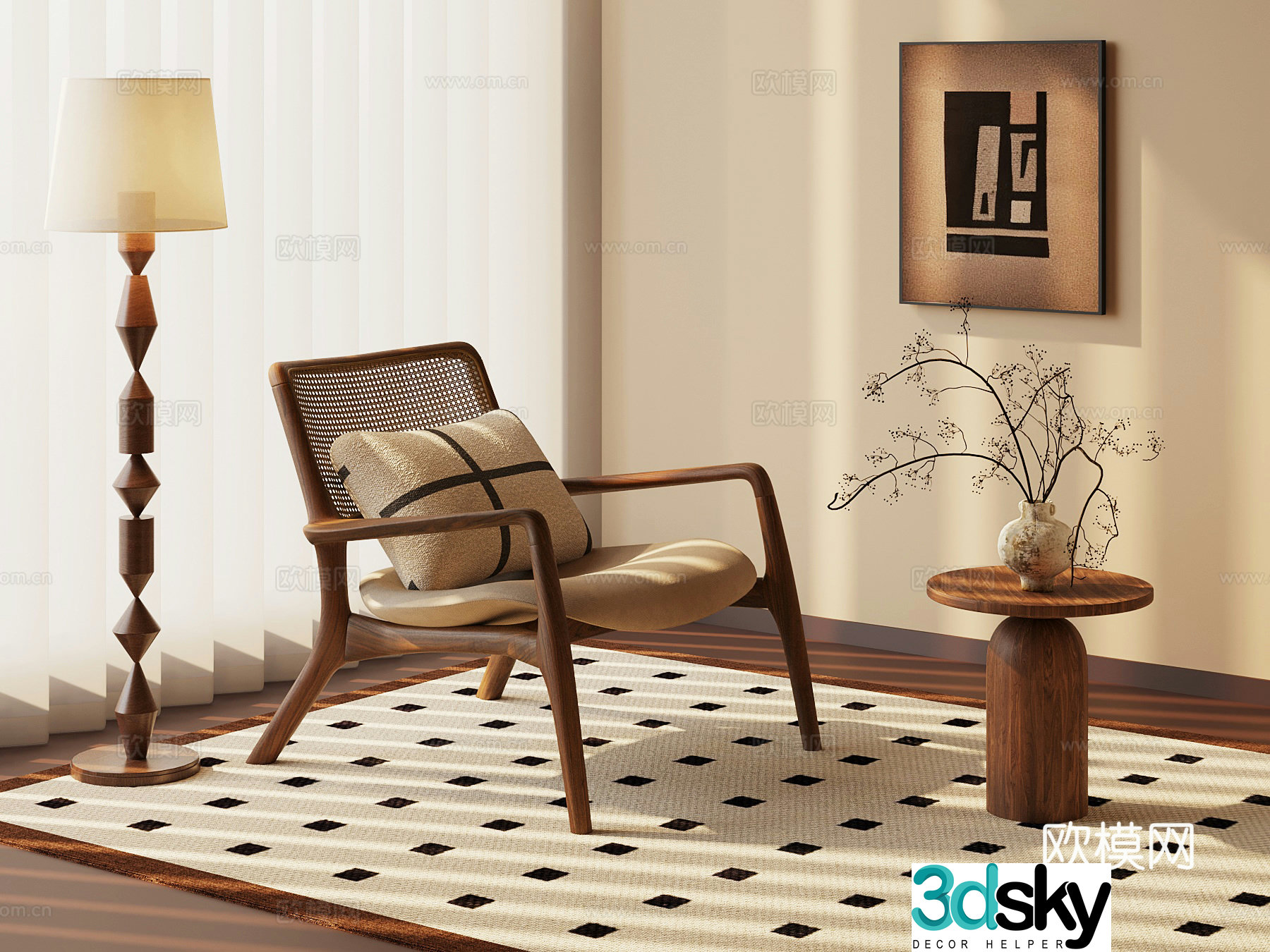 017 leisure chair medieval style leisure chair side table floor lamp 3d model