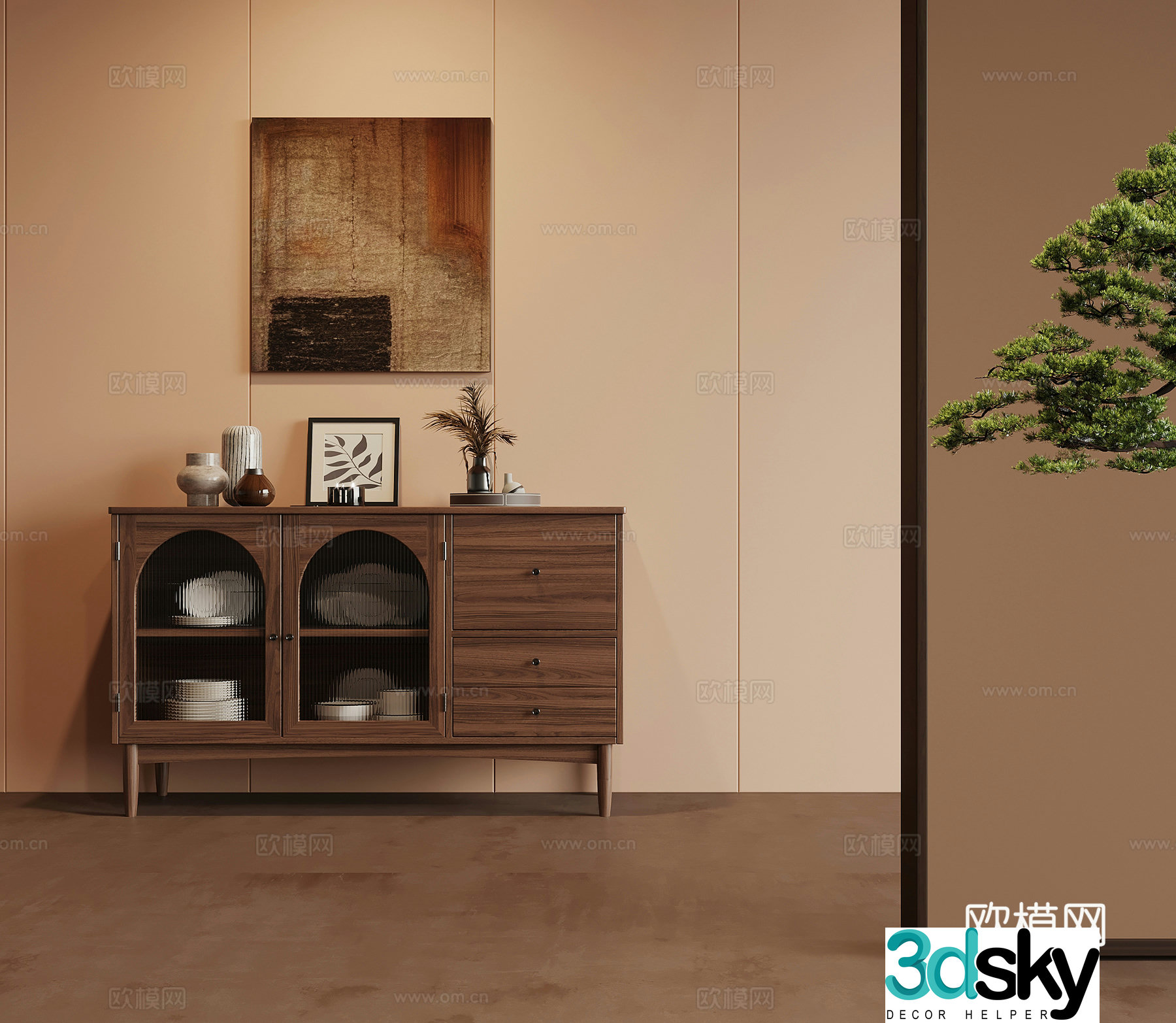 08 sideboard medieval style sideboard porch cabinet accessories decorative painting 3D model