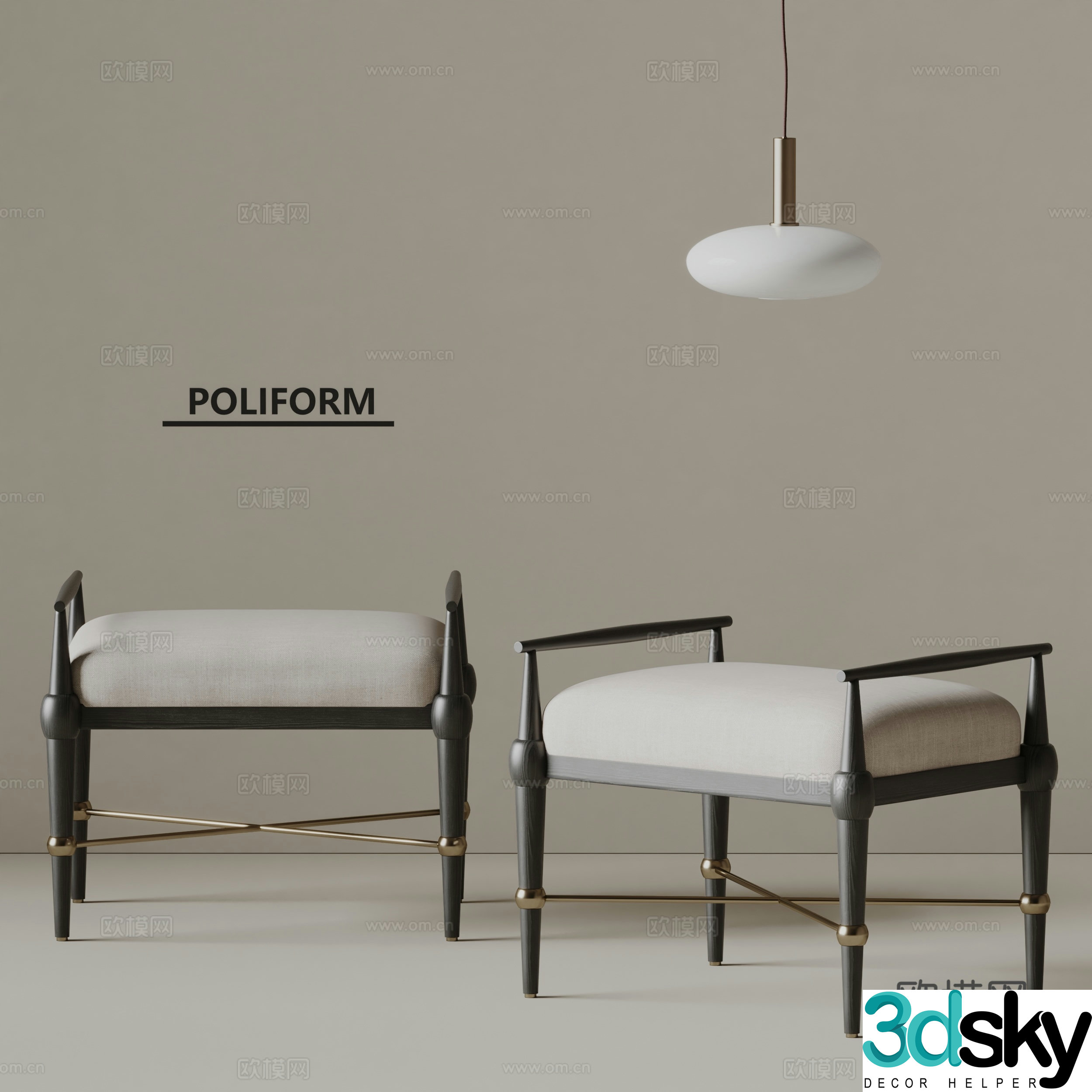 Poliform modern sofa stool 3d model