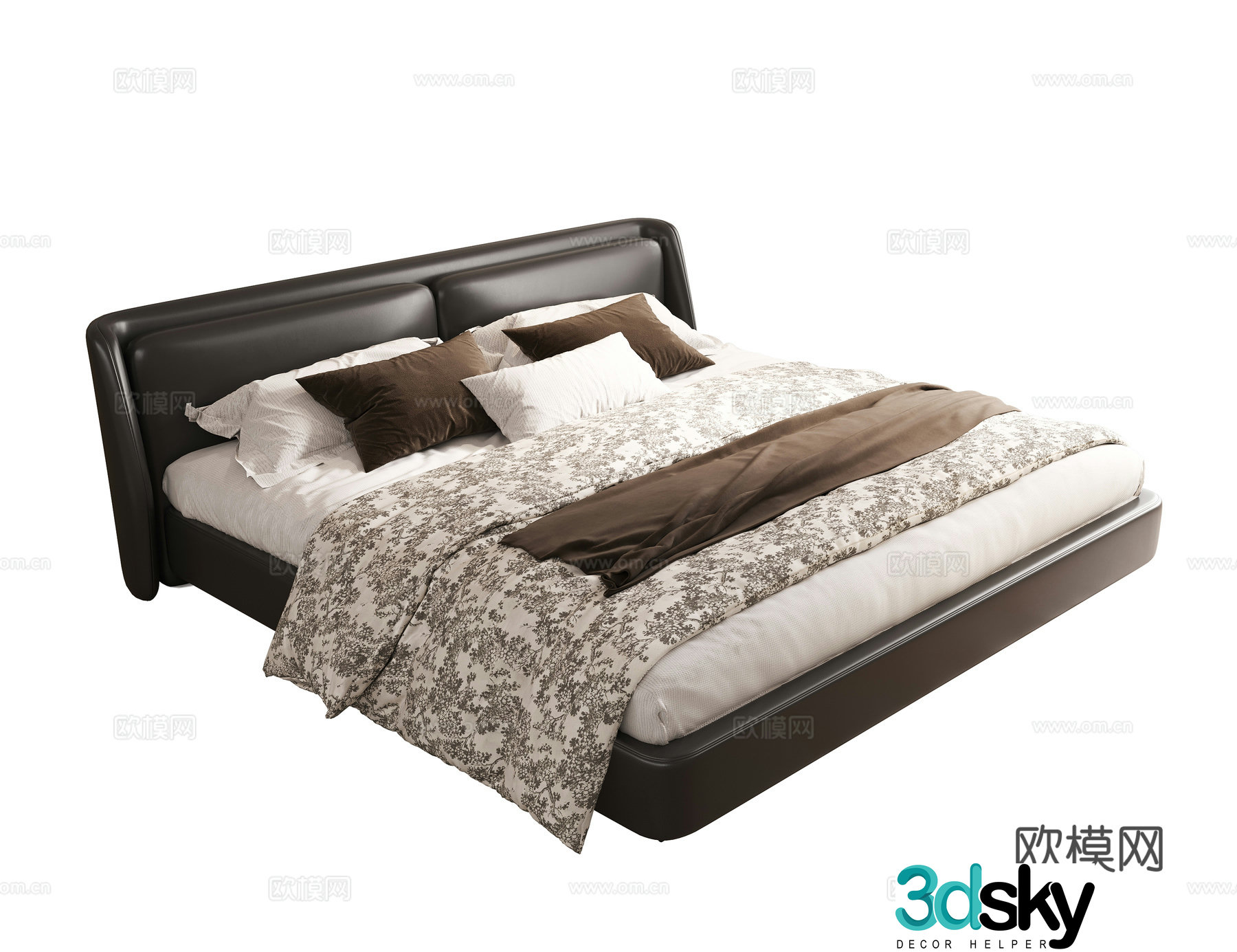 Modern double bed leather double bed master bedroom secondary bed senior bed black double bed 3d model
