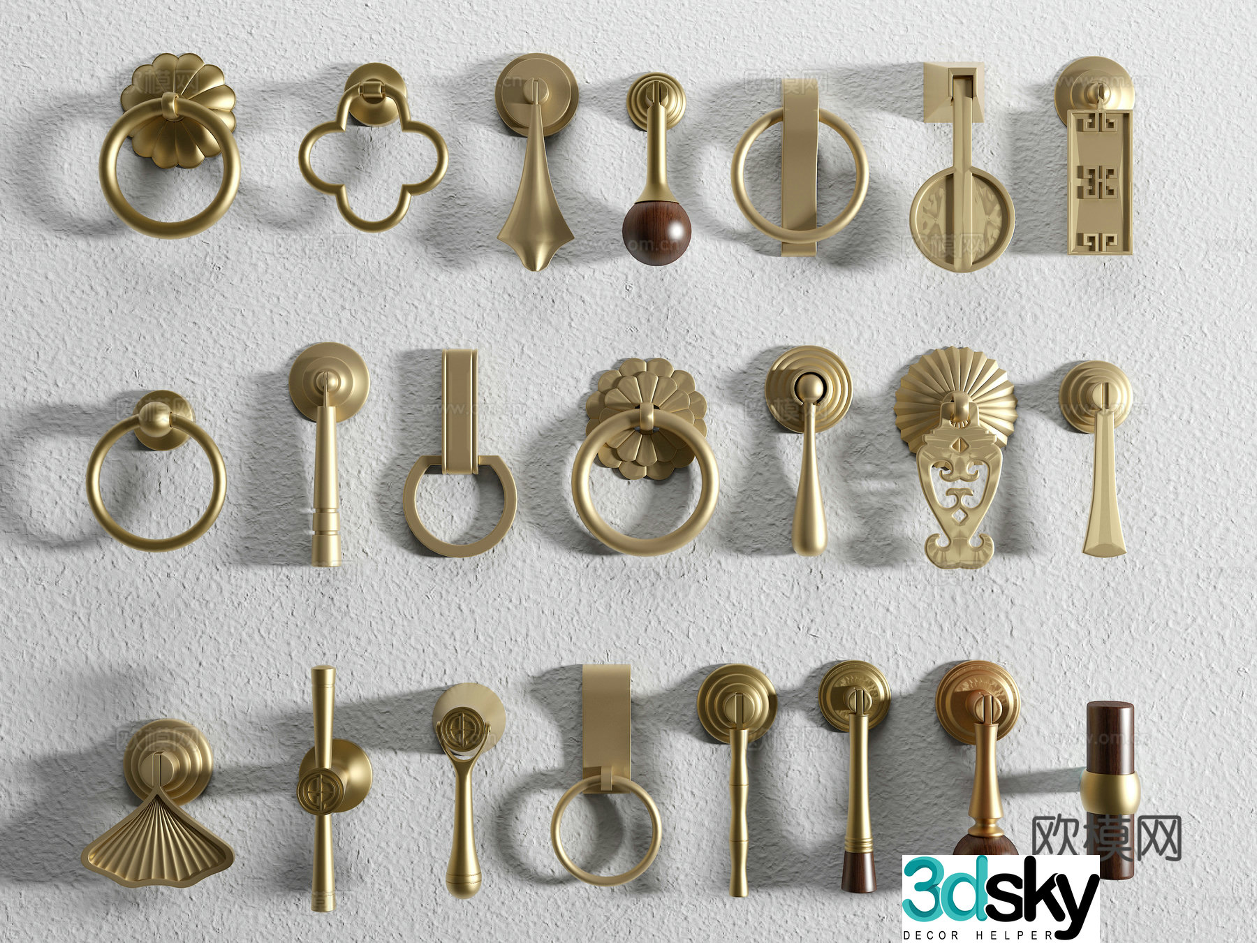 New Chinese style handle pendant handle water drop fan blade handle classic handle brass handle 3D model