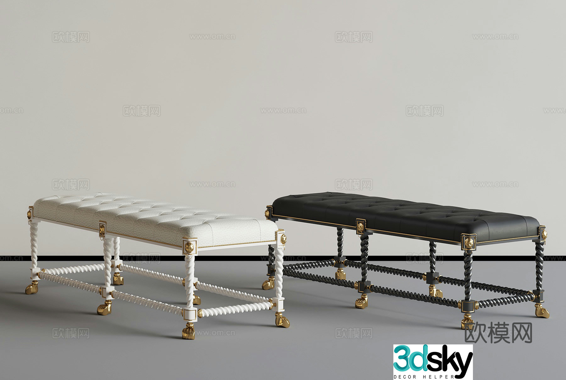 015 Shoe Change Stool French Modern Shoe Change Stool 3D Model