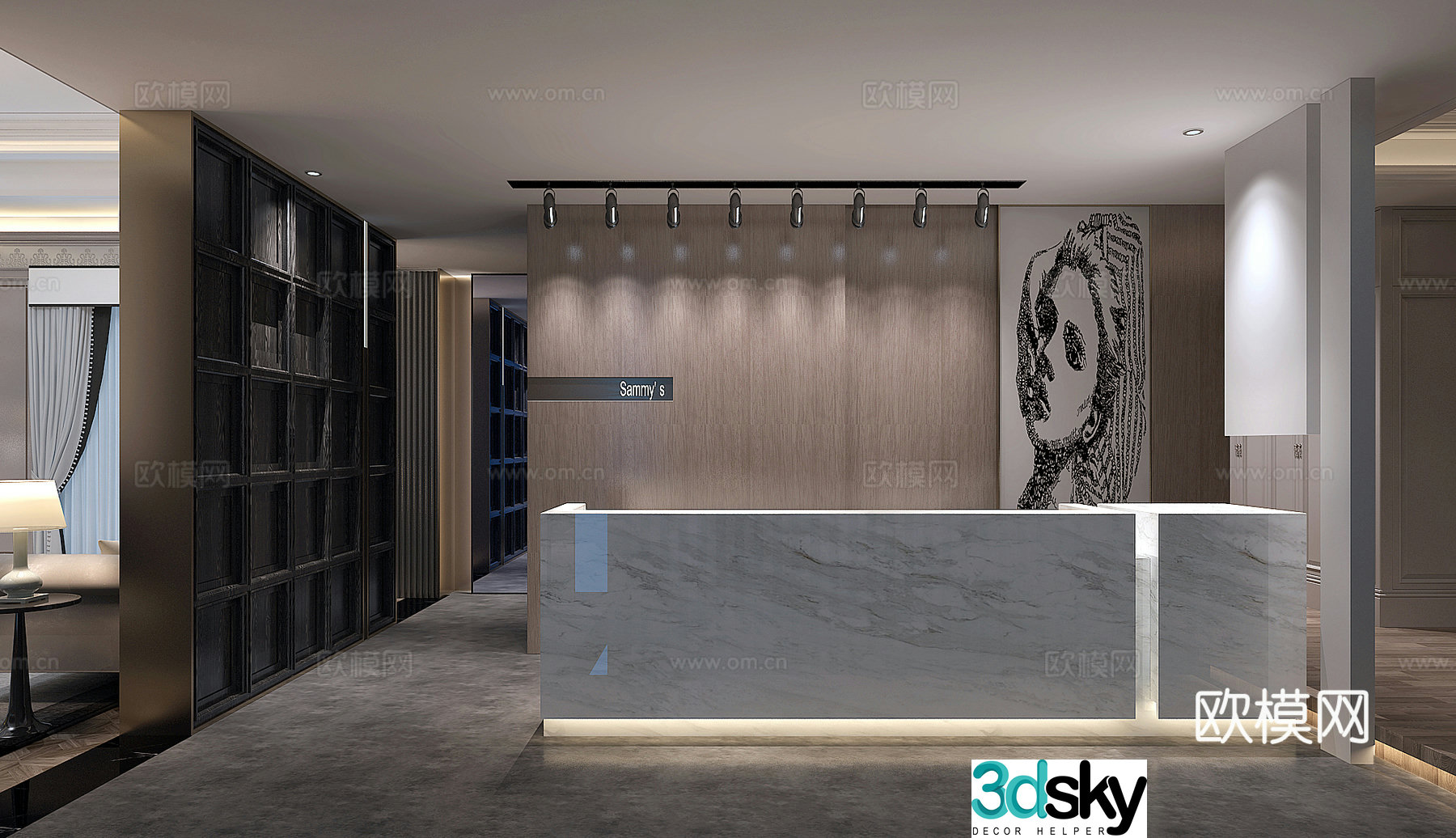 Modern simple bar spotlight decoration painting 3d model