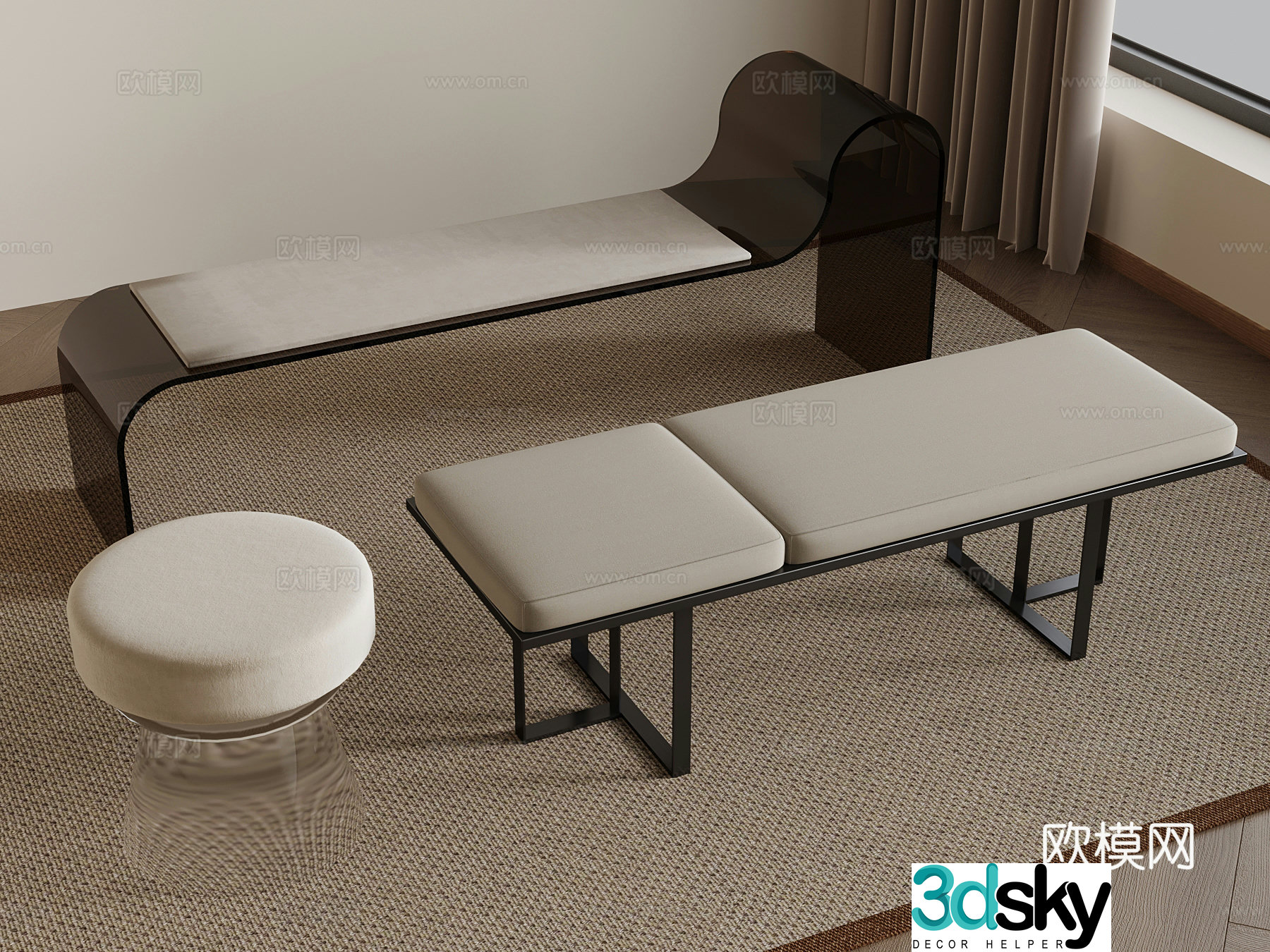25 modern minimalist shoe changing stool bench round stool 3d model