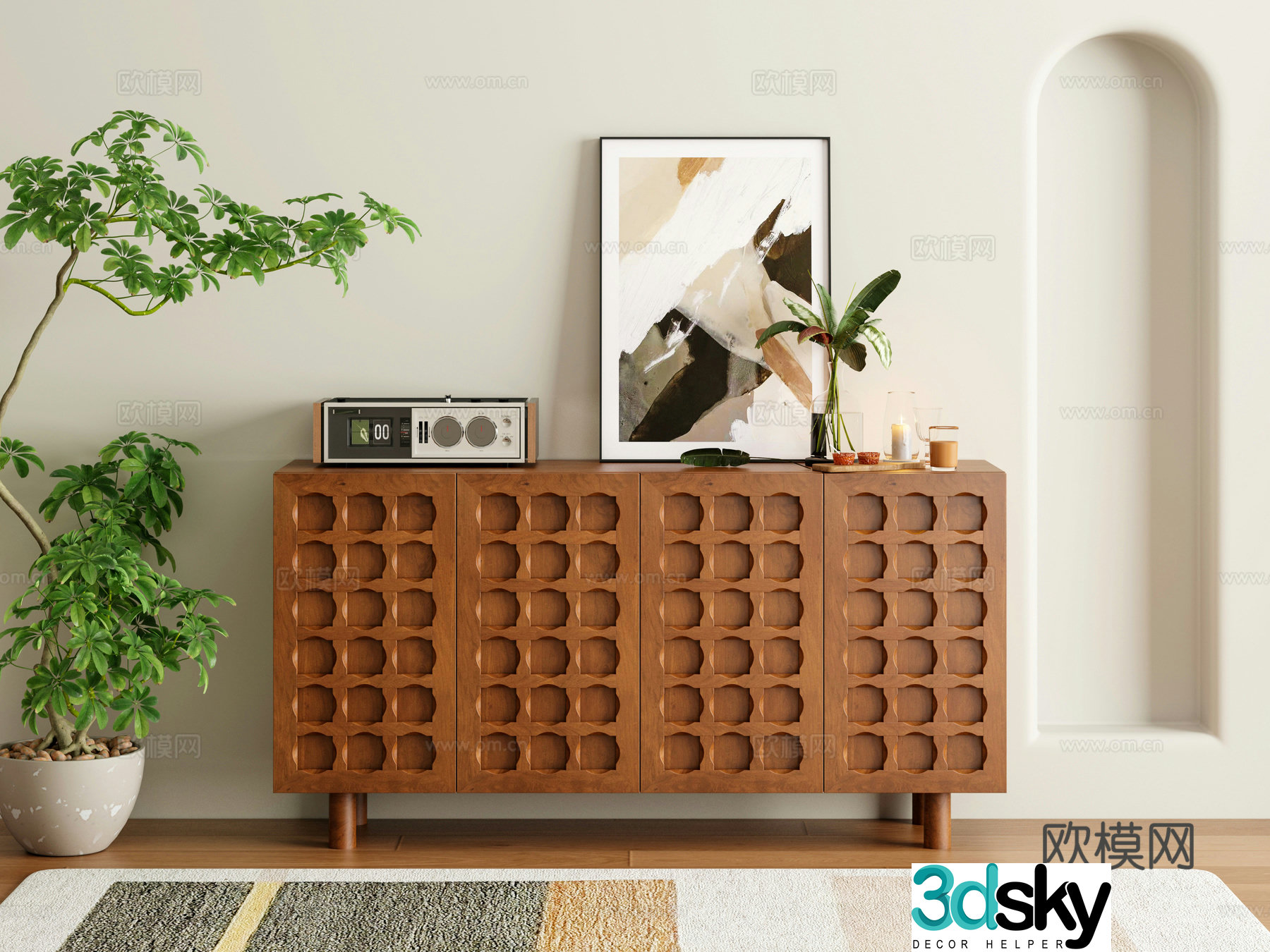 Medium style sideboard entrance cabinet 3D model