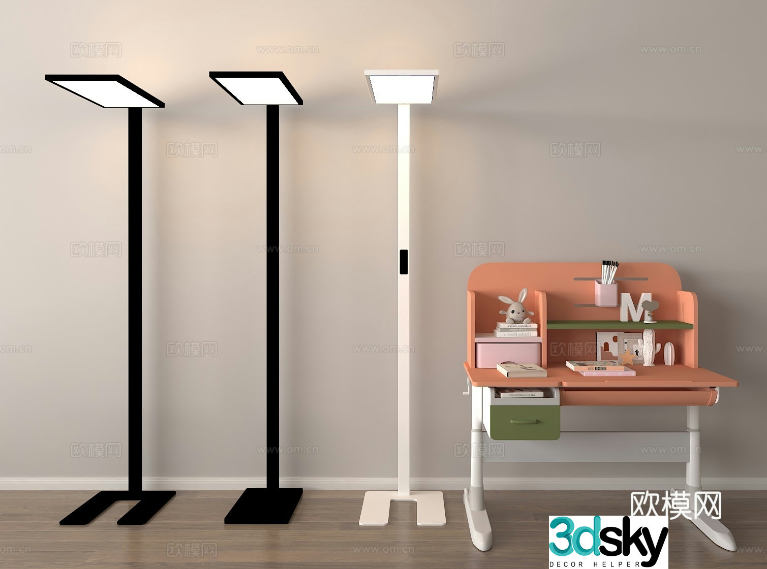 Floor lamp Children’s study desk Children’s room layout Reading lighting Adjustable desk 3D model