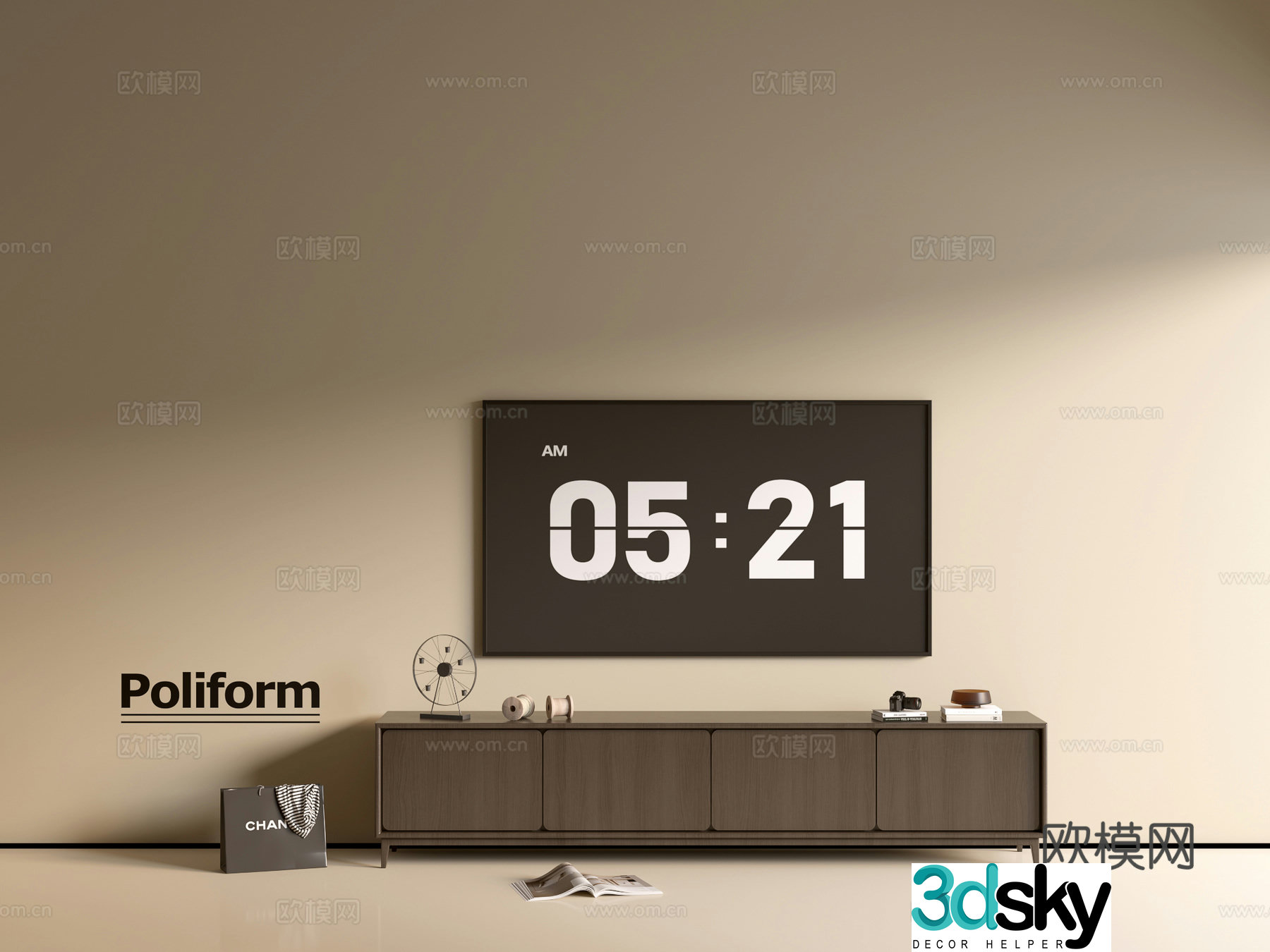 Modern black wood grain TV cabinet simple side cabinet chest of drawers low cabinet whole cabinet side cabinet Yang 3D model