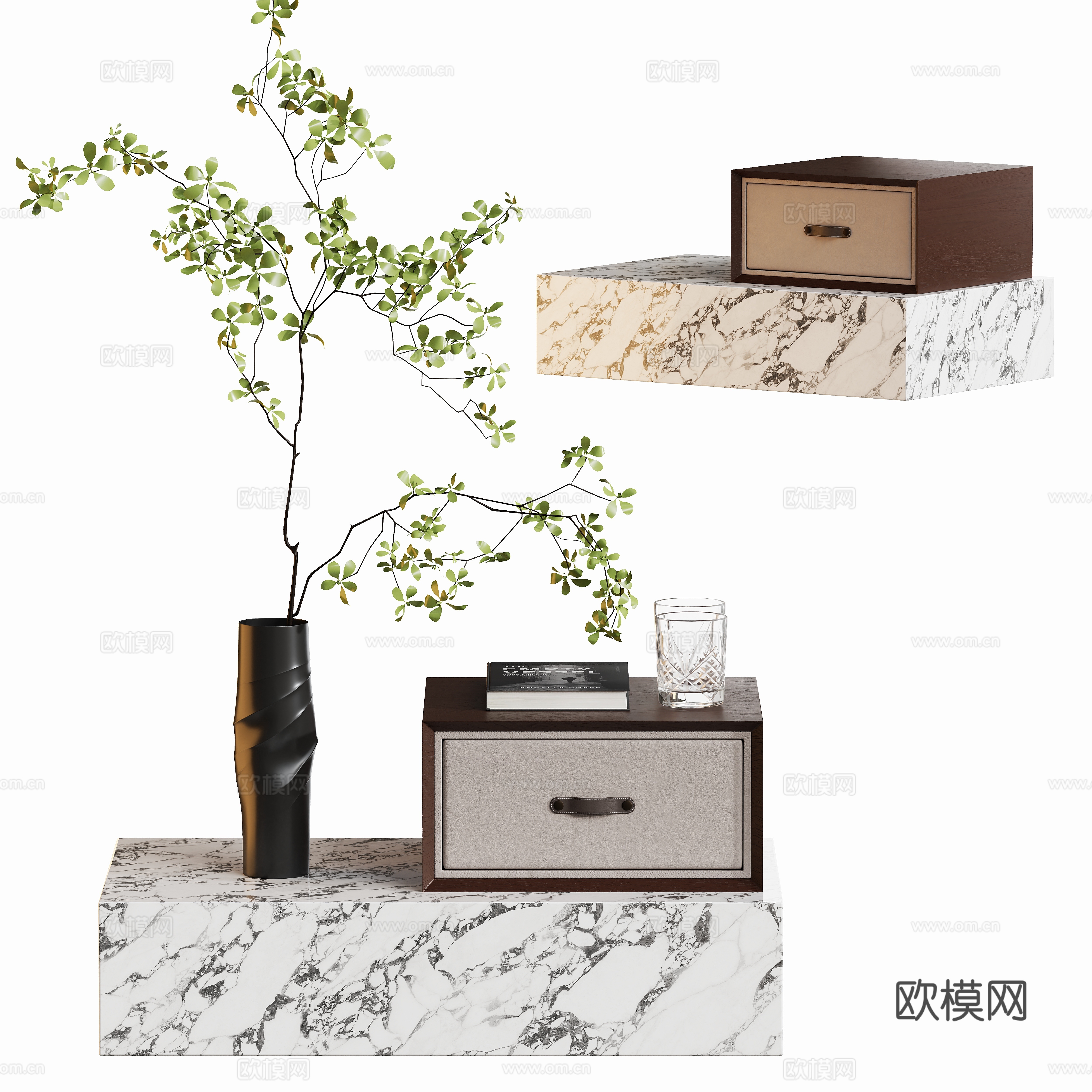 Modern Italian stone nightstand 3D model