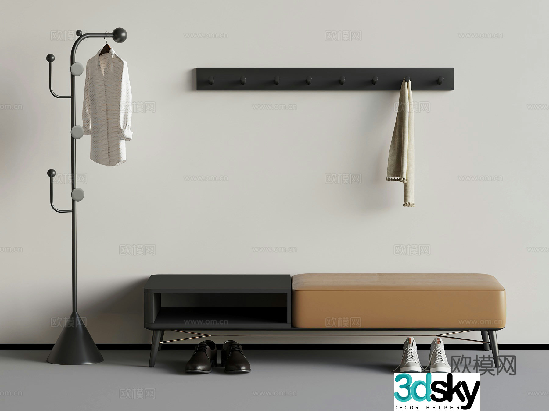 02 Shoe change stool Modern shoe change stool Clothes hanger 3d model