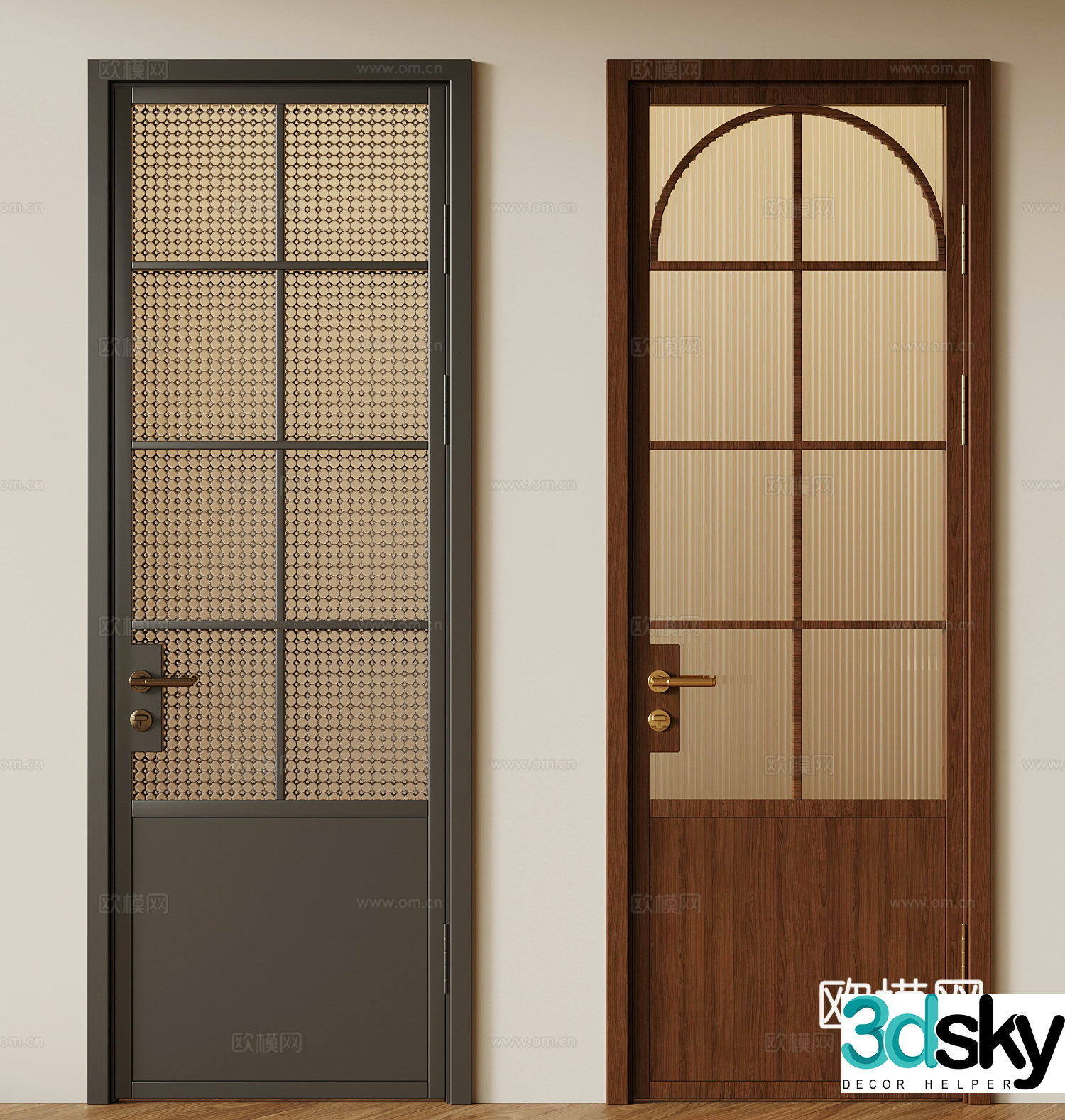 020 glass door modern medieval single-open door glass door 3d model