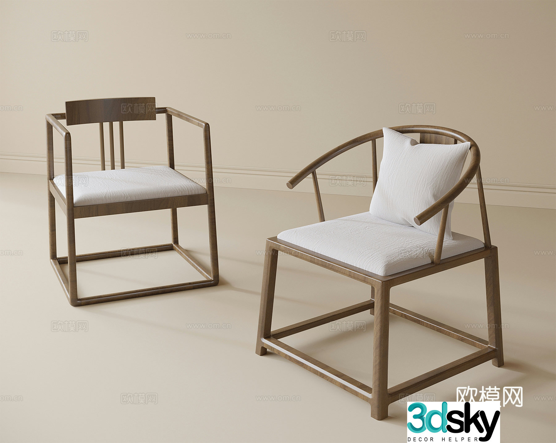 New Chinese style single chair tea chair dining chair book chair 3d model