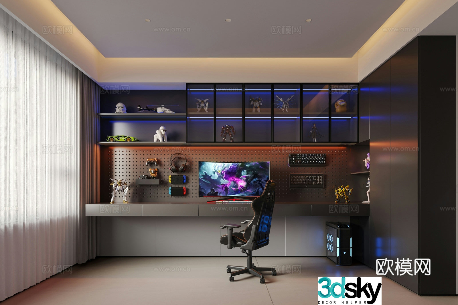 Modern Italian children’s entertainment room Computer room Modern Italian simple entertainment E-sports room Figure wall 3D model
