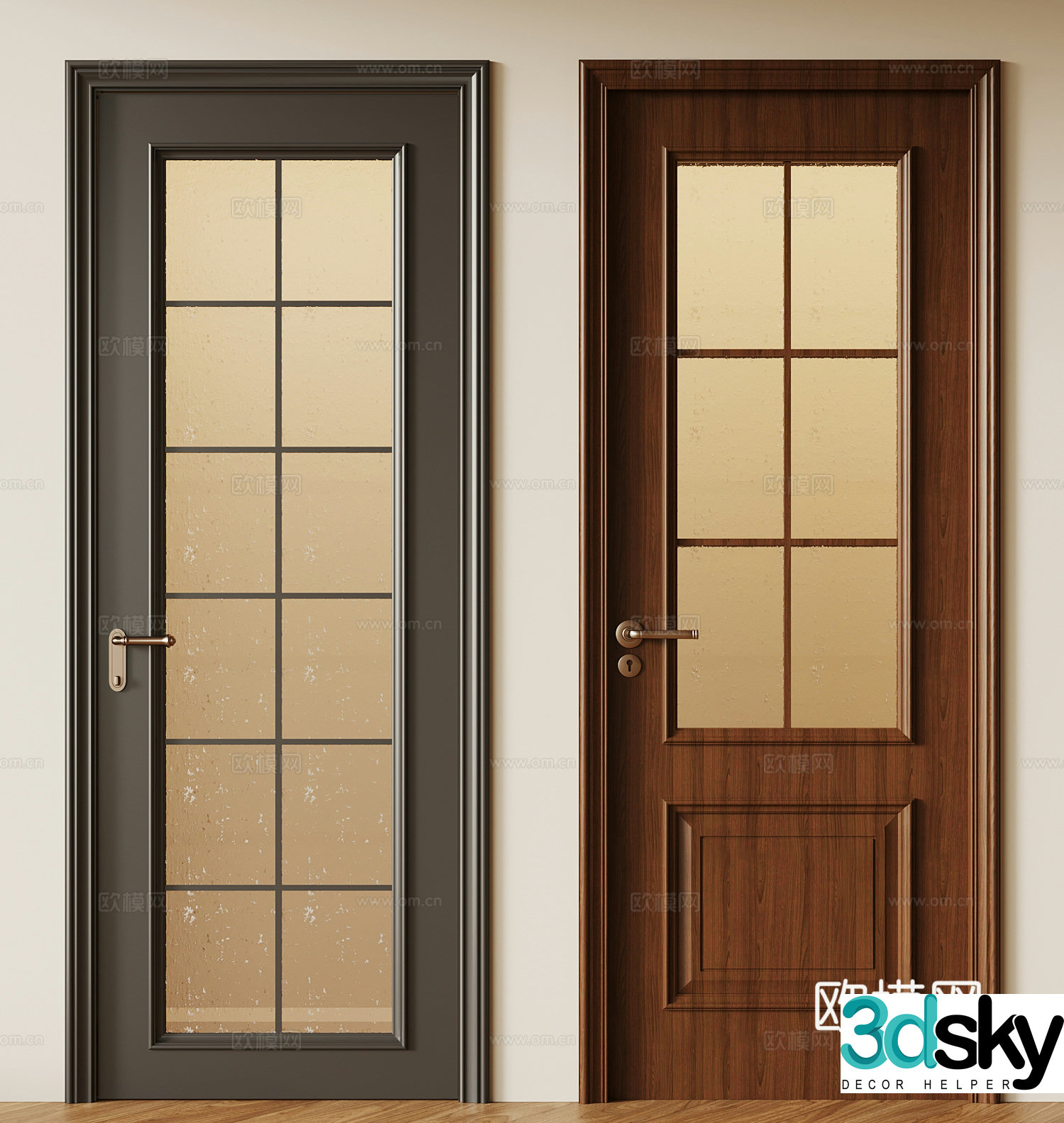 022 glass door French medieval single-open door glass door 3d model