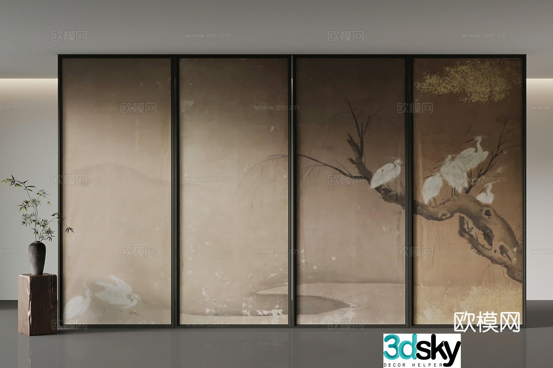 12 new Chinese screen partition vase 3d model
