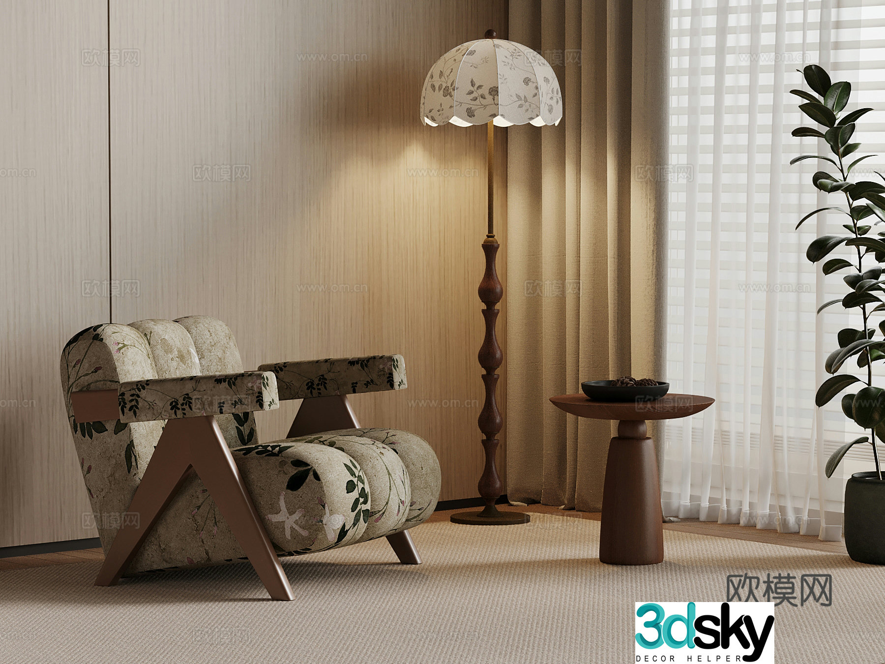 23 French medieval style leisure chair floor lamp side 3D model