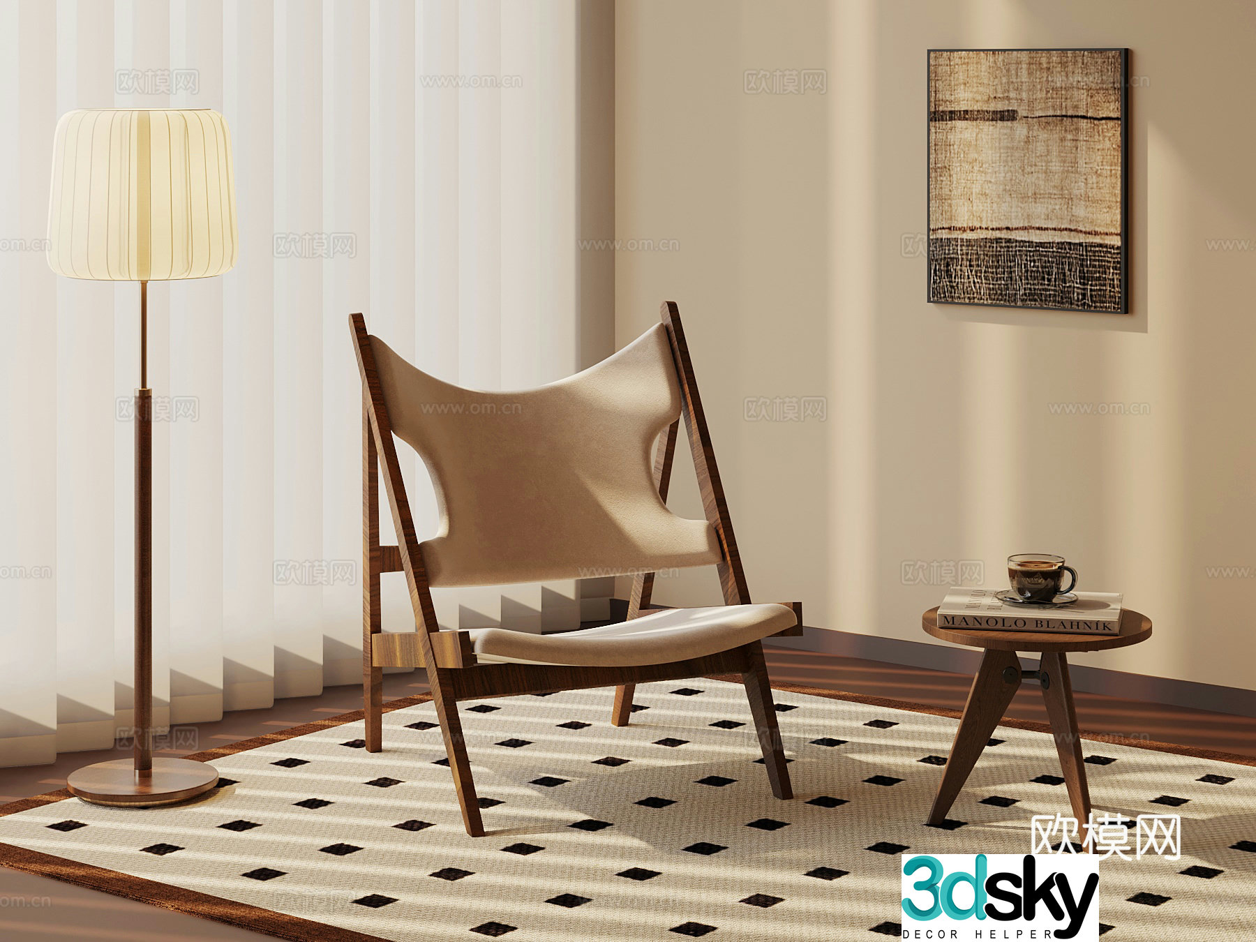 018 leisure chair medieval style leisure chair side table floor lamp 3d model