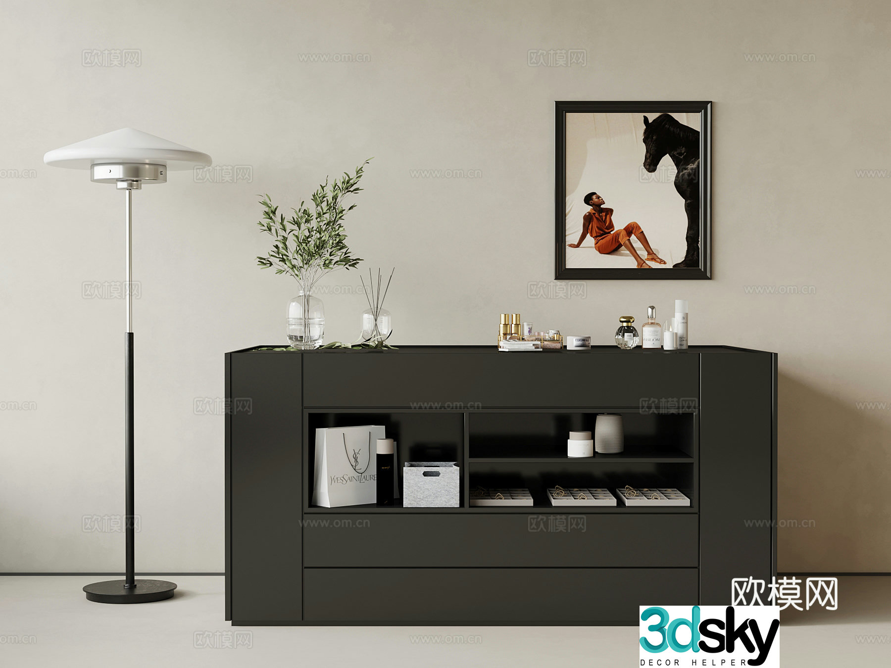 014 Jewelry Cabinet Modern Jewelry Cabinet Floor Lamp Decorative Painting 3D Model