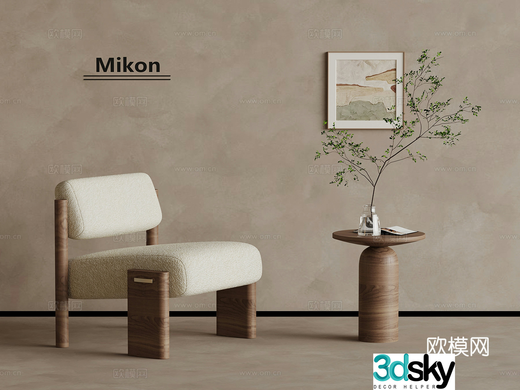 15 medieval style leisure chair side table hanging painting 3d model