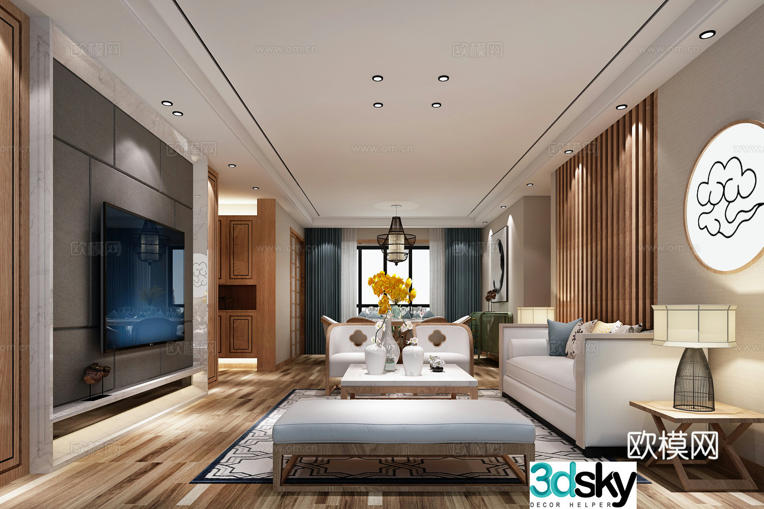New Chinese style living and dining room 3D model