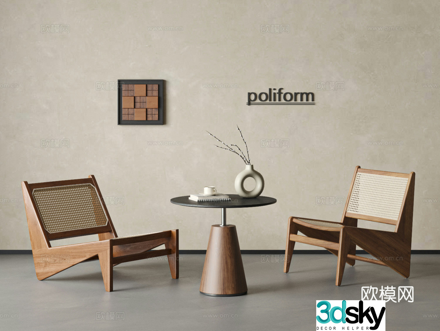 Wasabi medieval style leisure table and chair leisure chair rattan leisure chair solid wood leisure chair 3D model