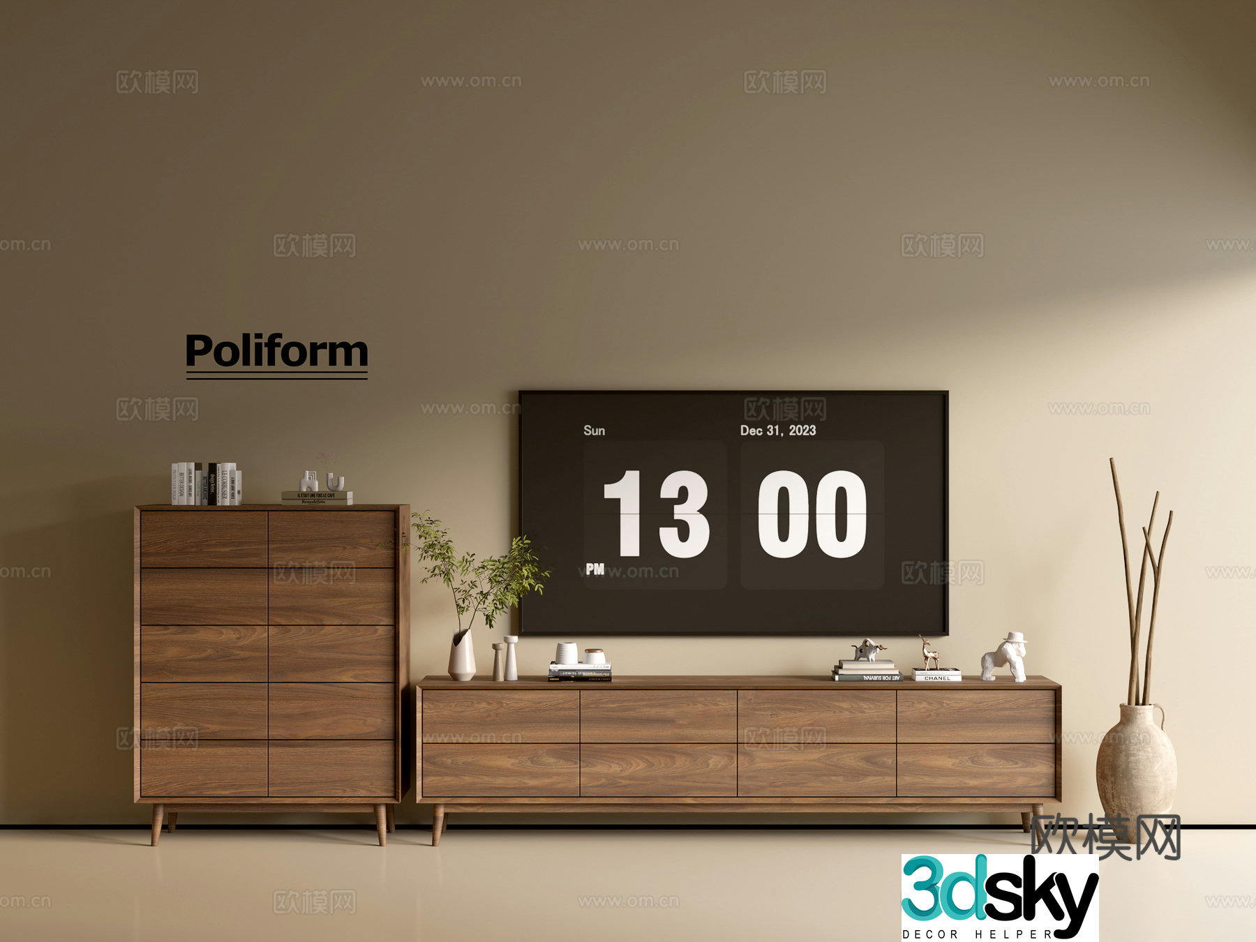 Modern wood grain TV cabinet simple side cabinet chest of drawers low cabinet whole cabinet side cabinet balcony 3D model