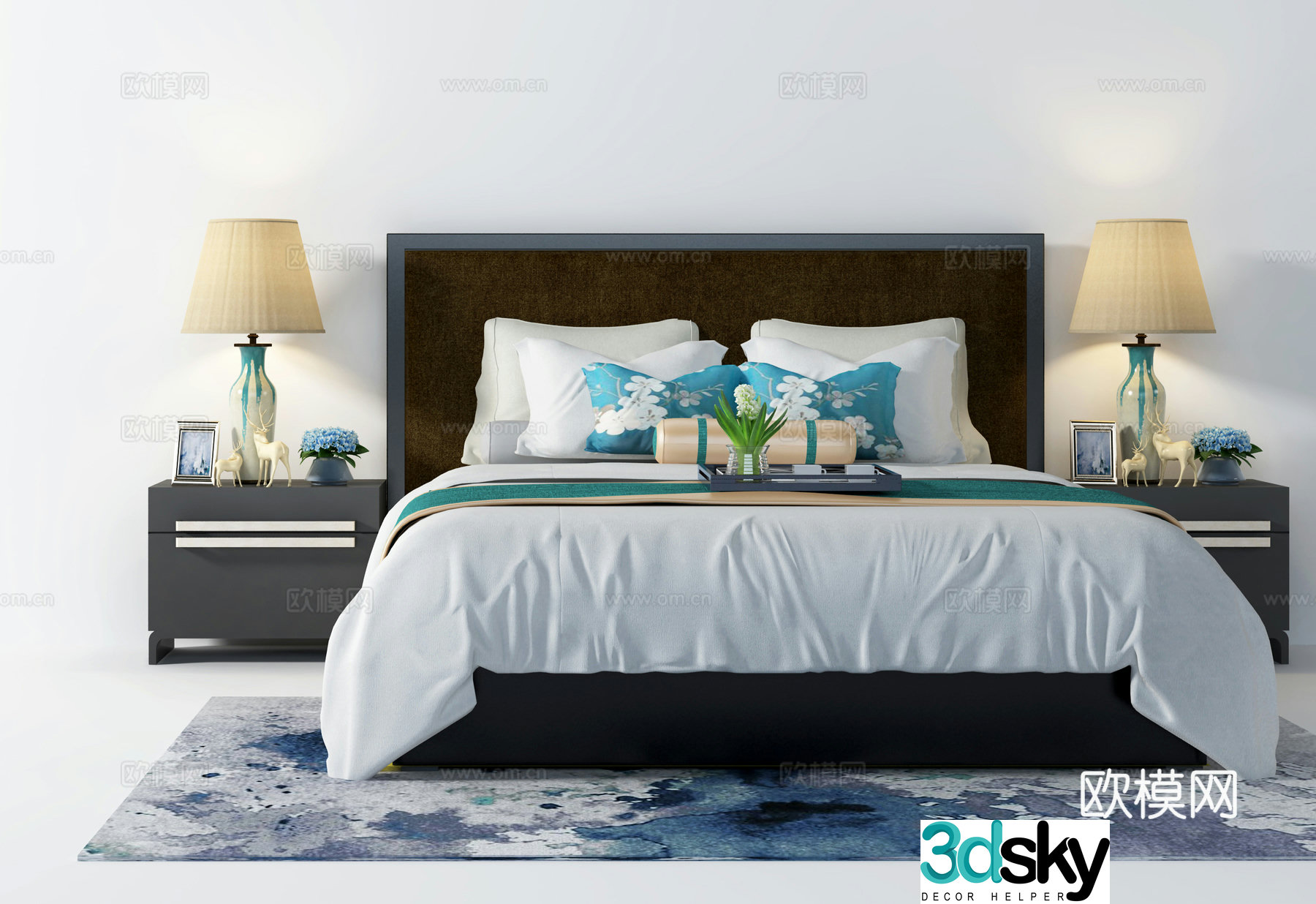 New Chinese double bed combination 3D model