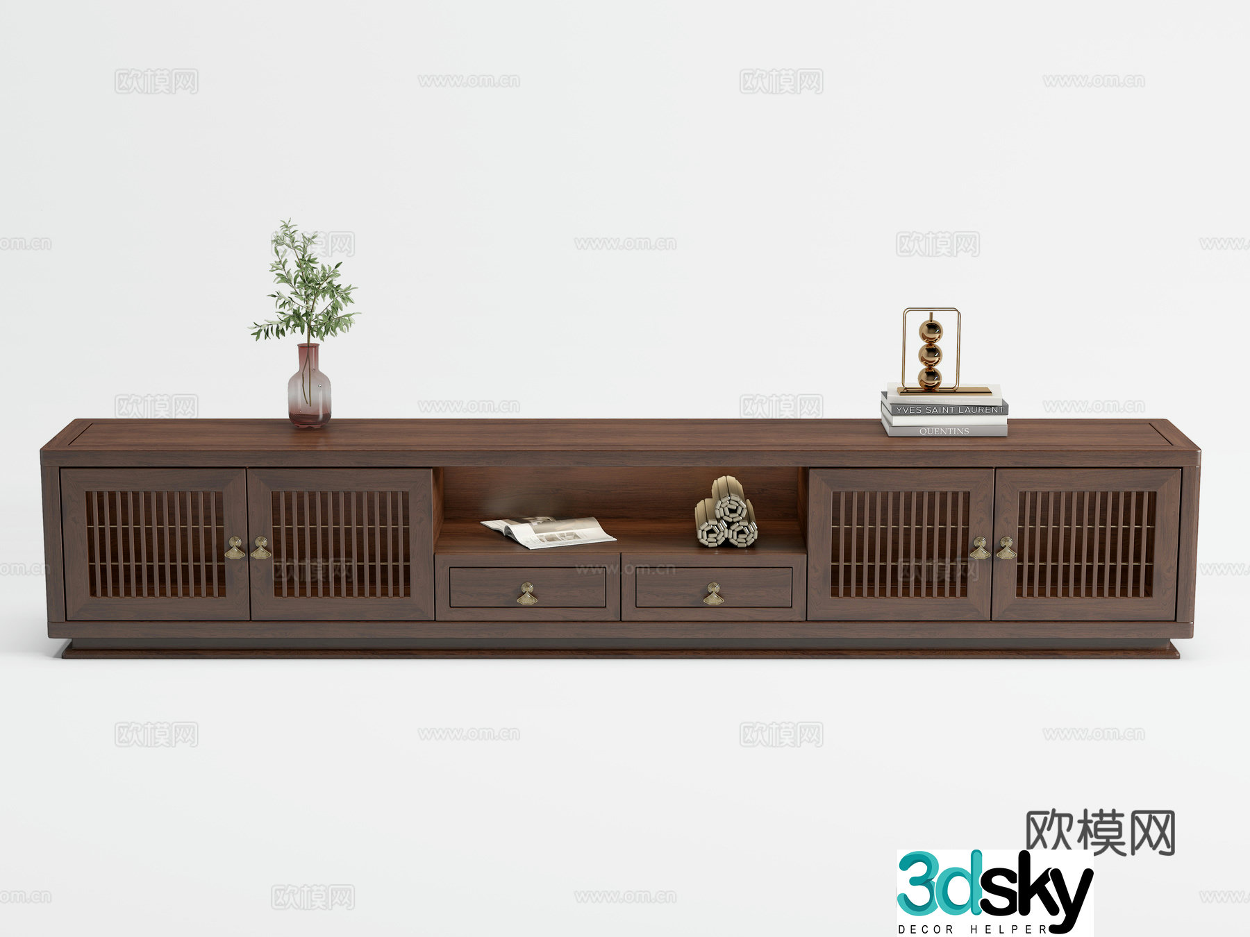 New Chinese solid wood TV cabinet 3D model