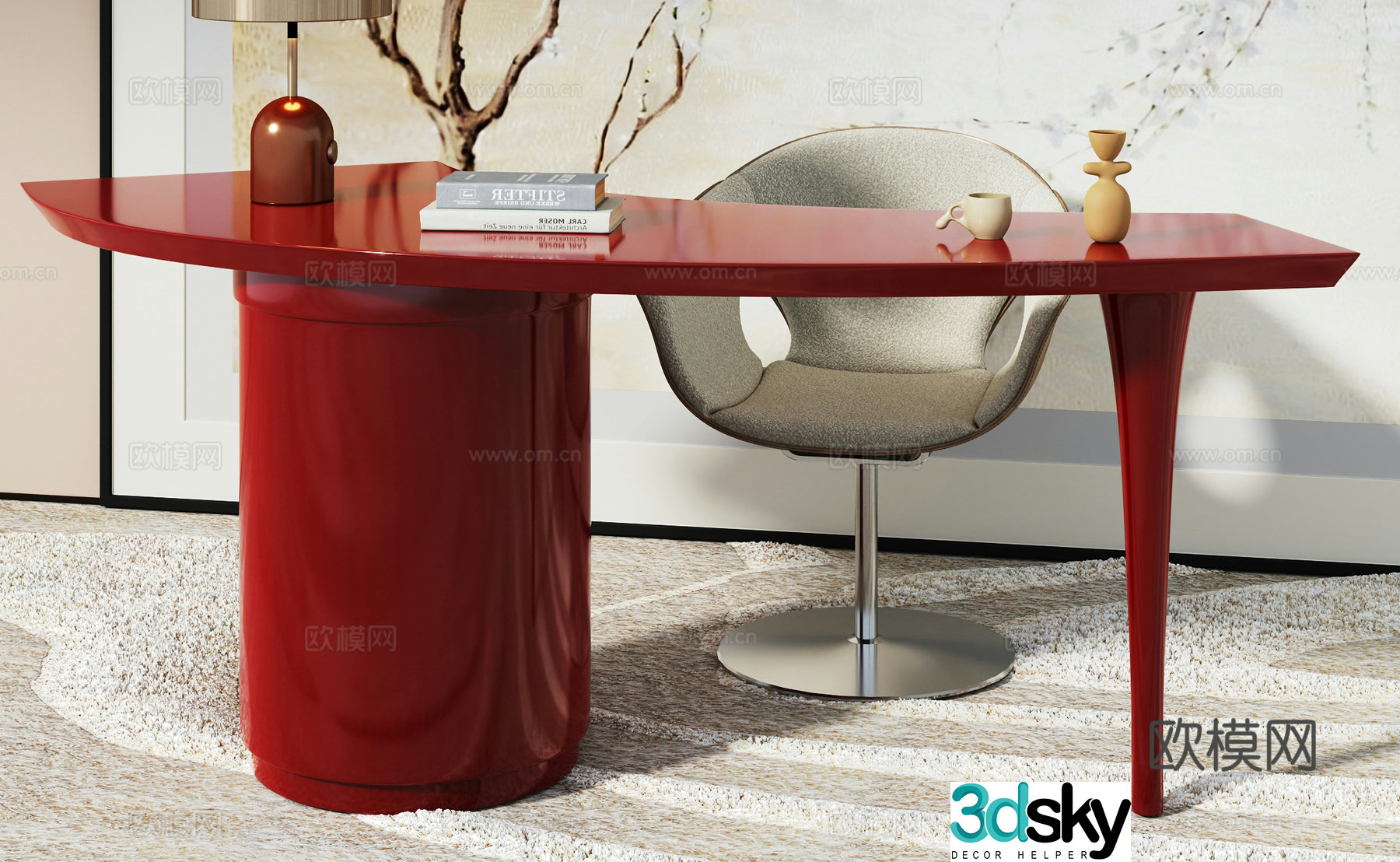 Modern desk chair desk lamp ornament 3d model