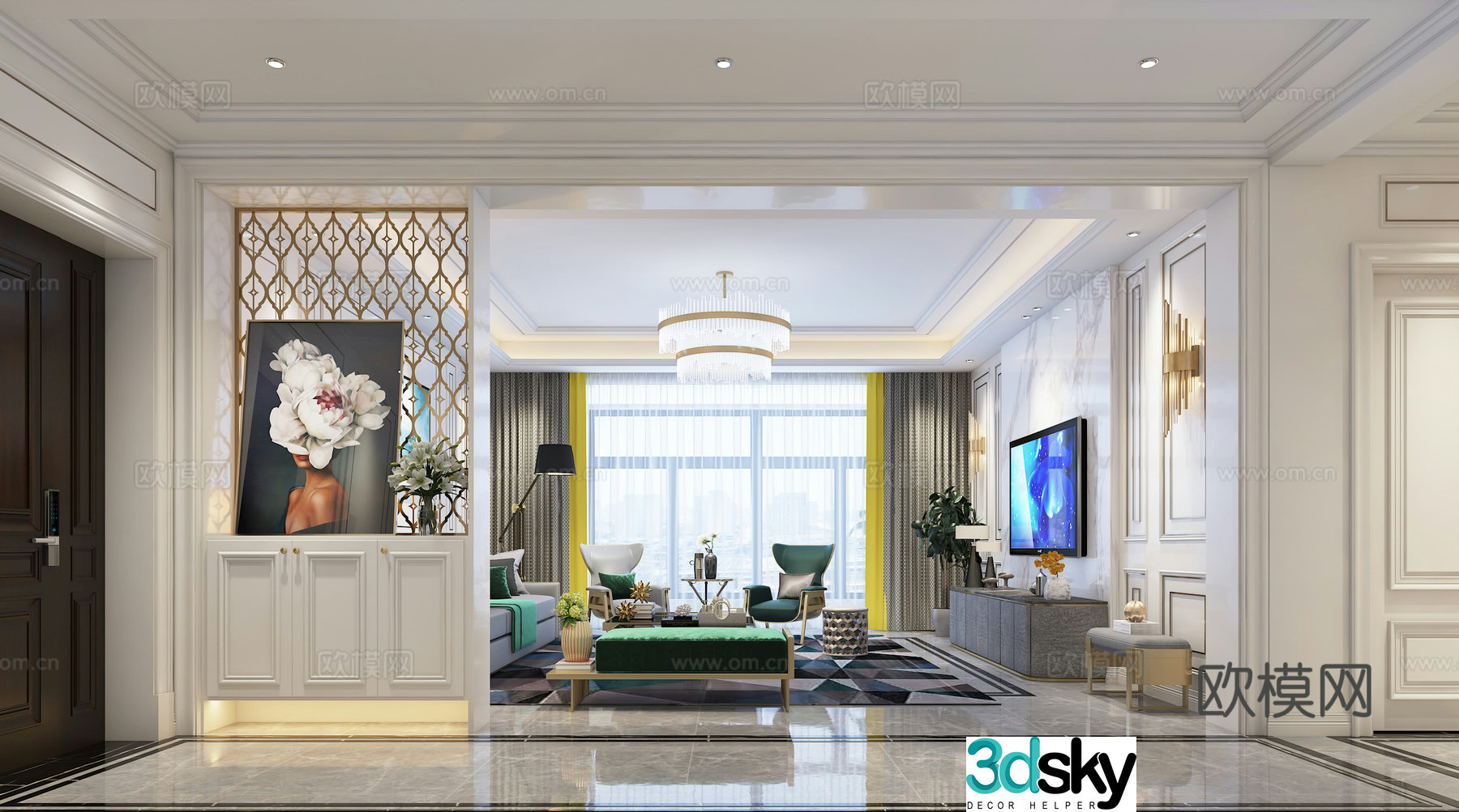 Modern light luxury living room Light luxury sofa coffee table combination modern living room 3D model