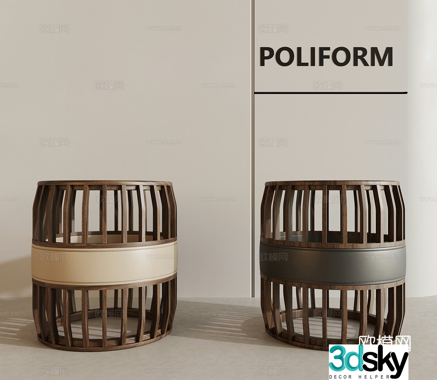 012 stool modern wooden stool chair 3d model