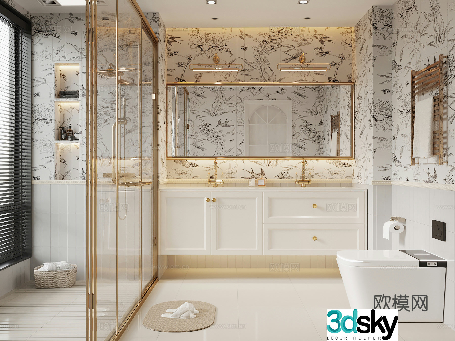 018 bathroom French creamy bathroom bathroom cabinet toilet 3d model