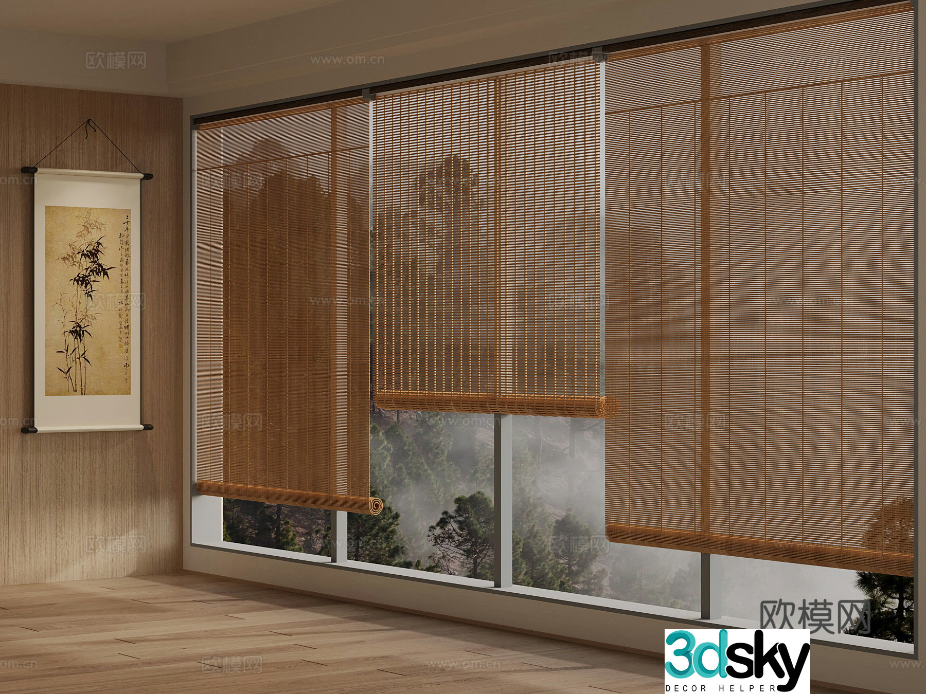 16 new Chinese style roller blinds curtains hanging painting 3D model