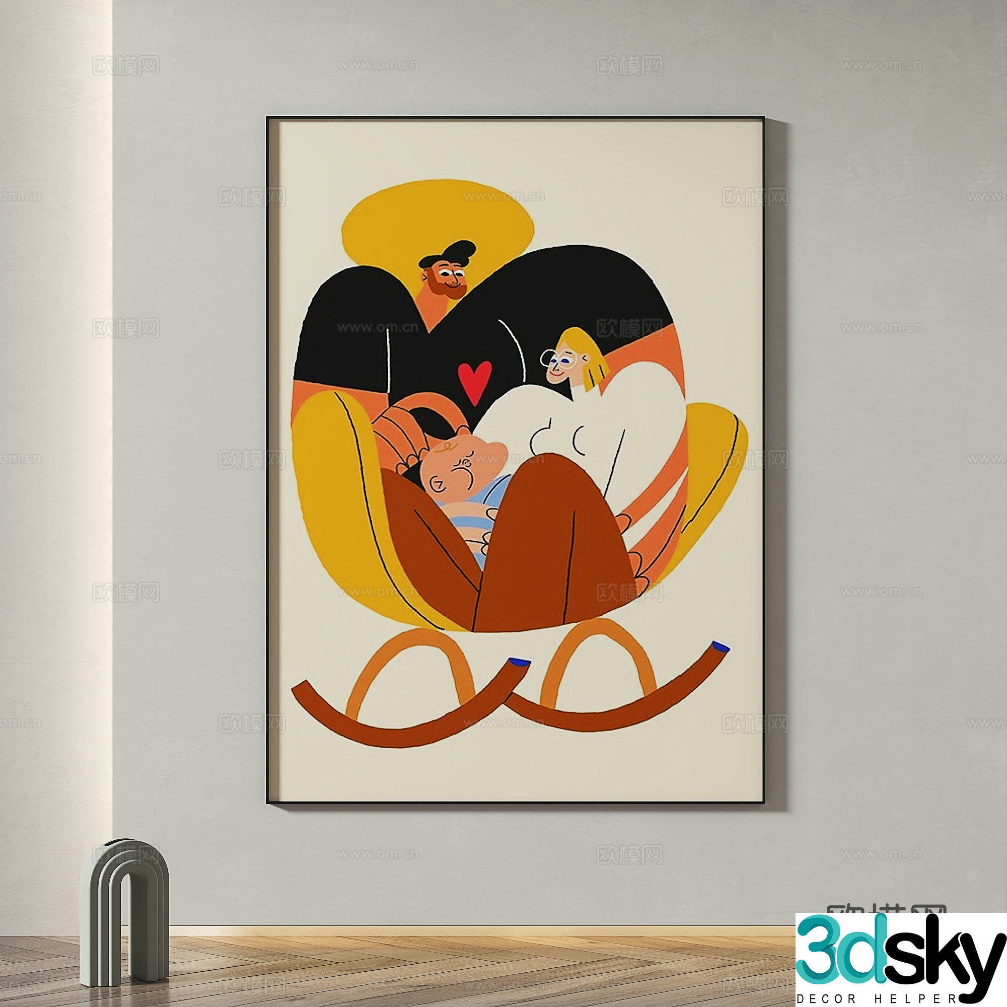 Modern simple abstract light luxury decorative painting 3d model