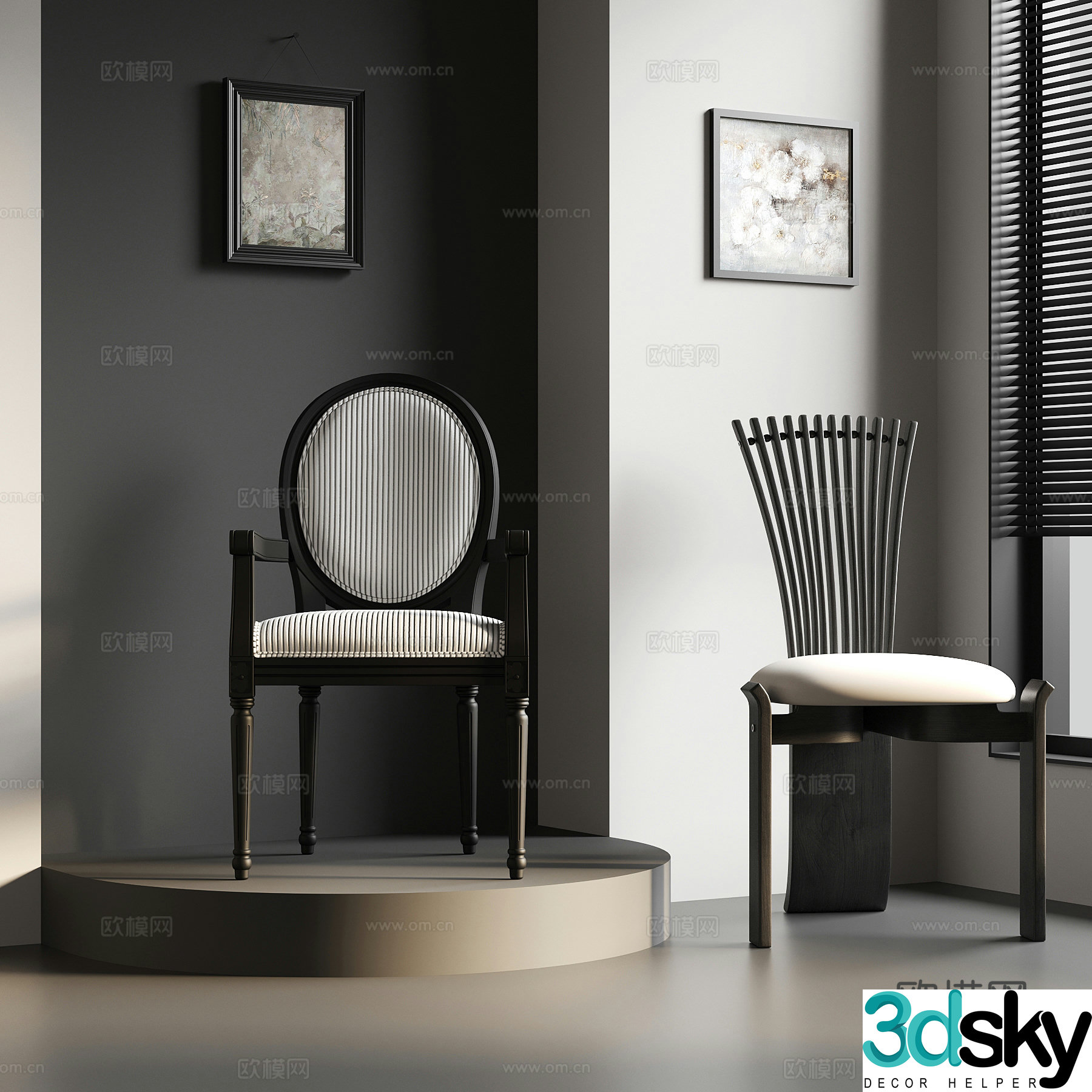 09 French dining chair casual chair decorative painting 3d model