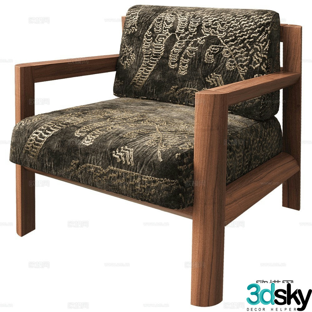 Arbore Medium style leisure chair Retro leisure chair Armchair Fabric leisure chair 3d model