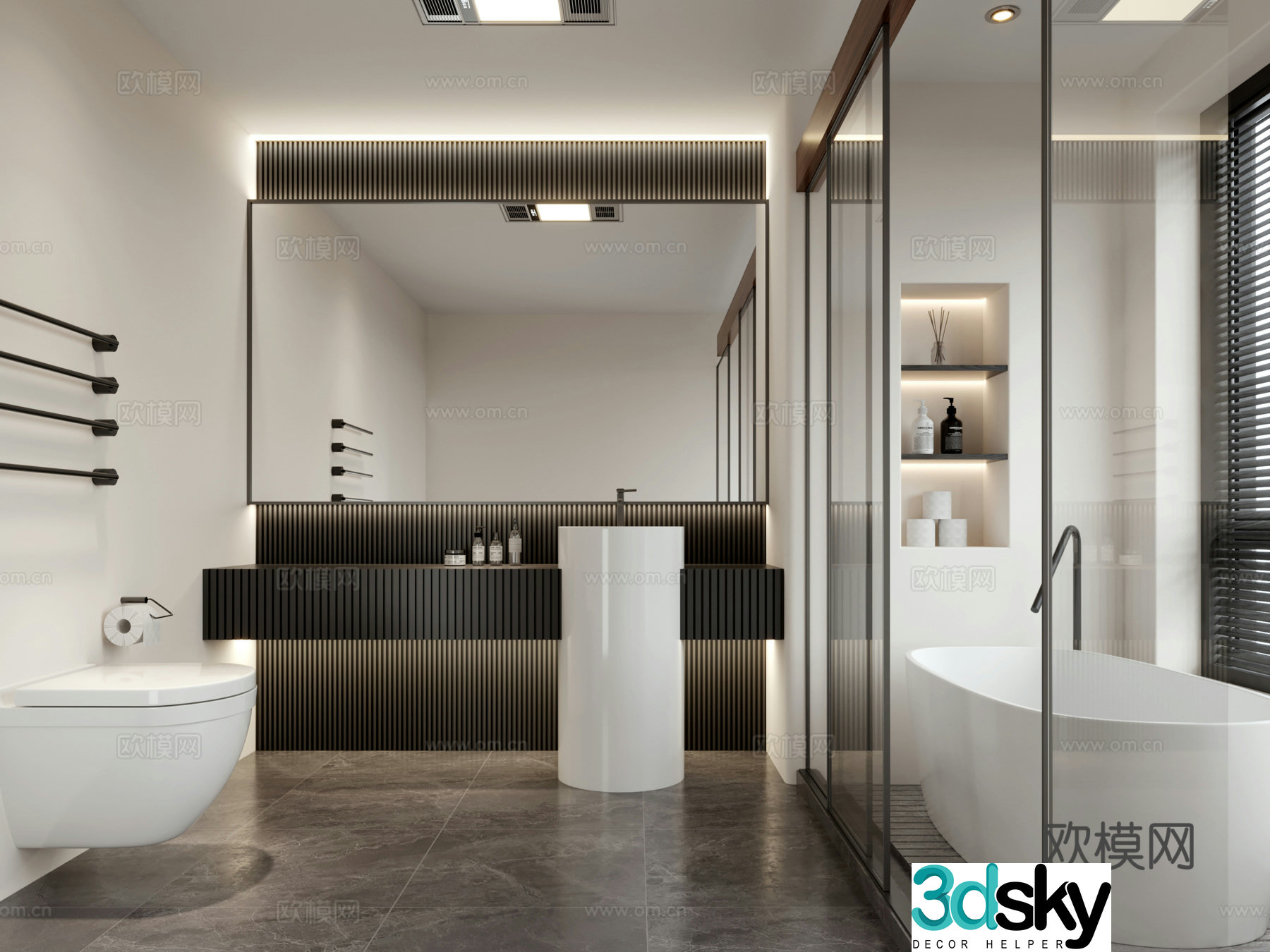 Modern black and white bathroom 3d model