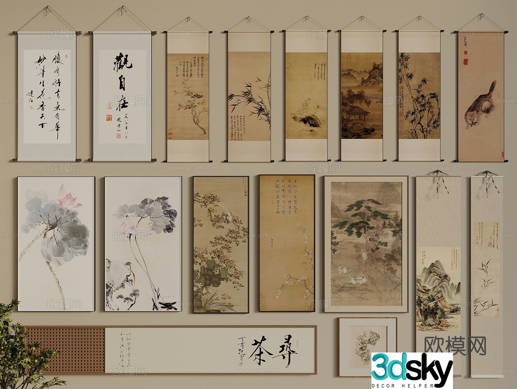 Song-style aesthetic hanging paintings calligraphy and paintings landscape paintings Chinese paintings hanging painting combination 3D model