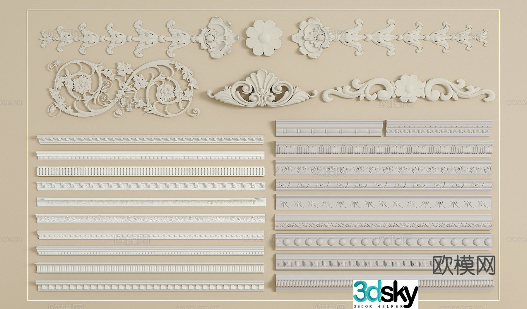 European gypsum carving combination lamp plate gypsum line 3d model