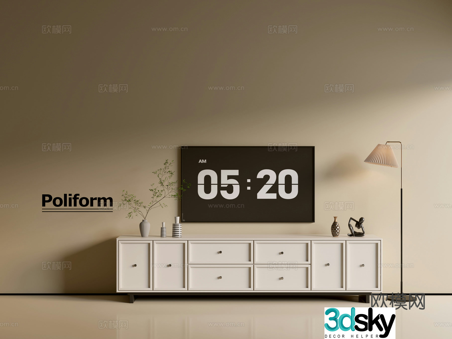 Modern cream-air TV cabinet chest of cabinets ins-style minimalist wind cabinet whole cabinet sideboard 3D model