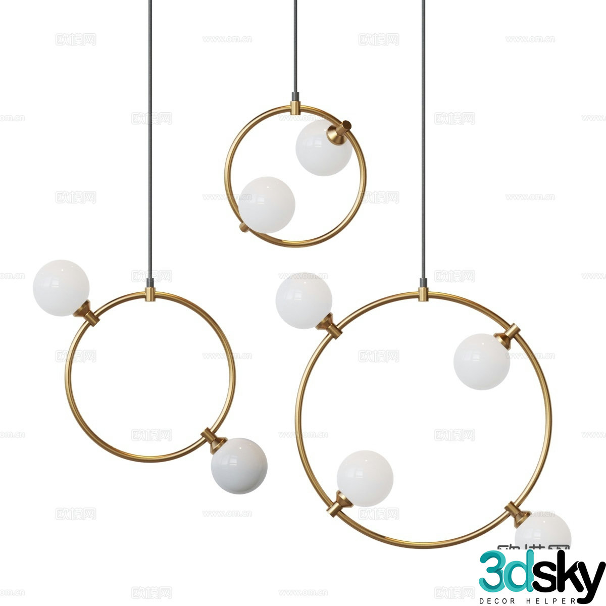 Modern light luxury metal glass decorative hanging line light 3d model