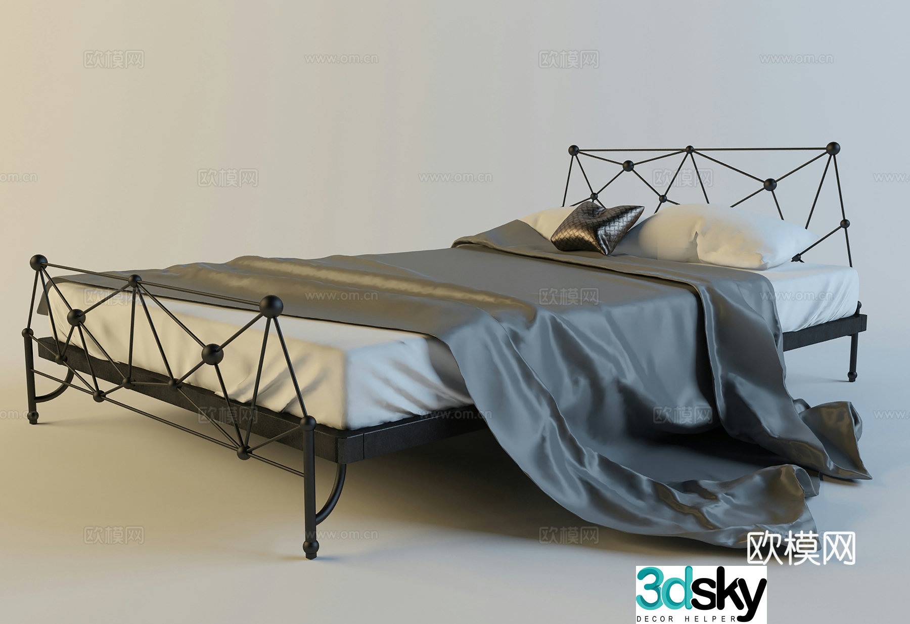 Industrial style double bed 3d model