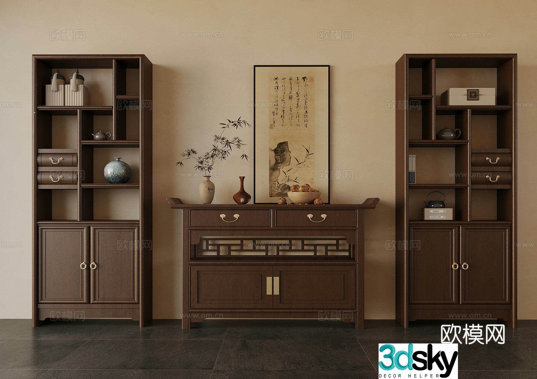 New Chinese style museum shelf decorative cabinet porch cabinet 3D model