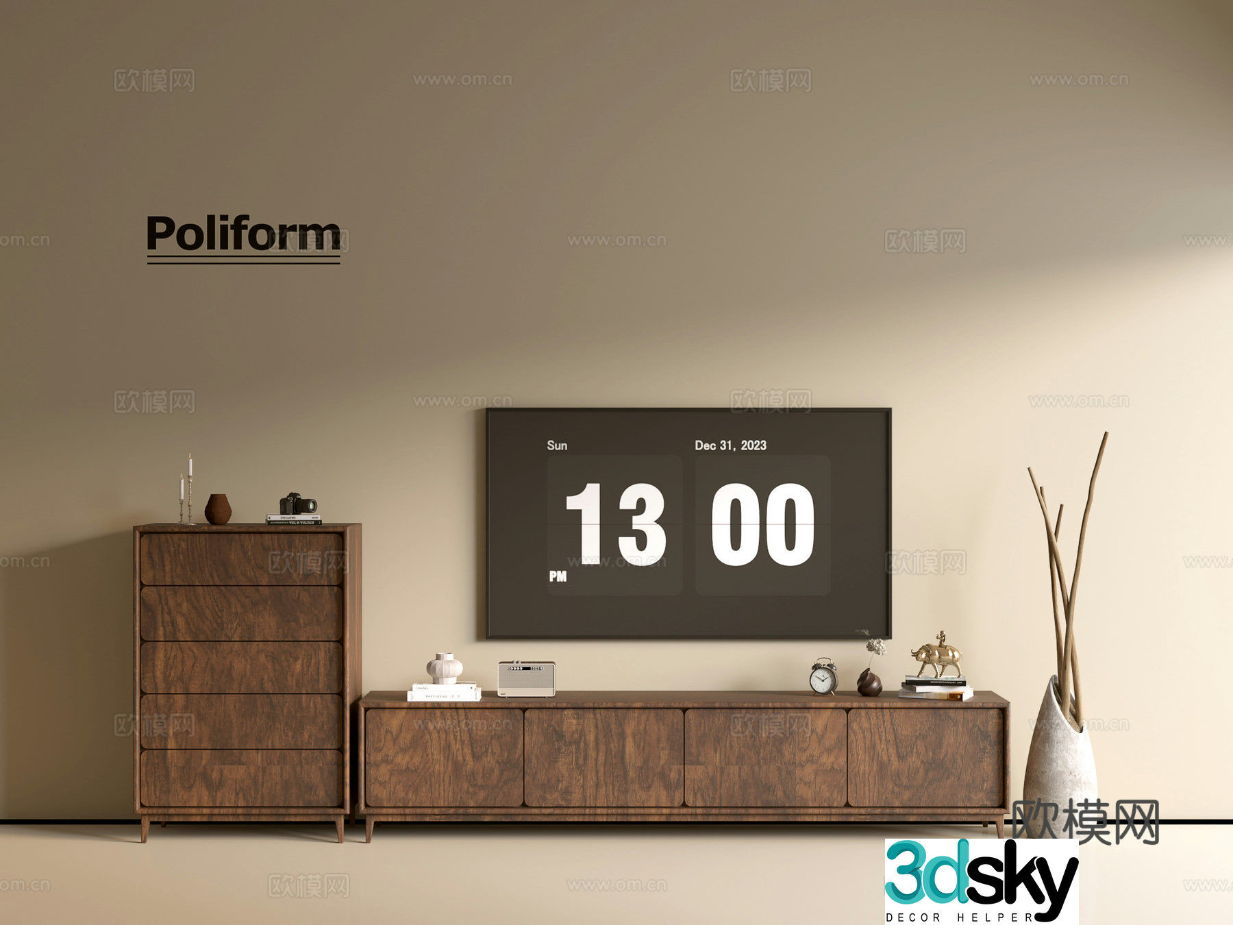 Modern wood grain TV cabinet simple side cabinet chest of drawers low cabinet whole cabinet side cabinet balcony 3D model