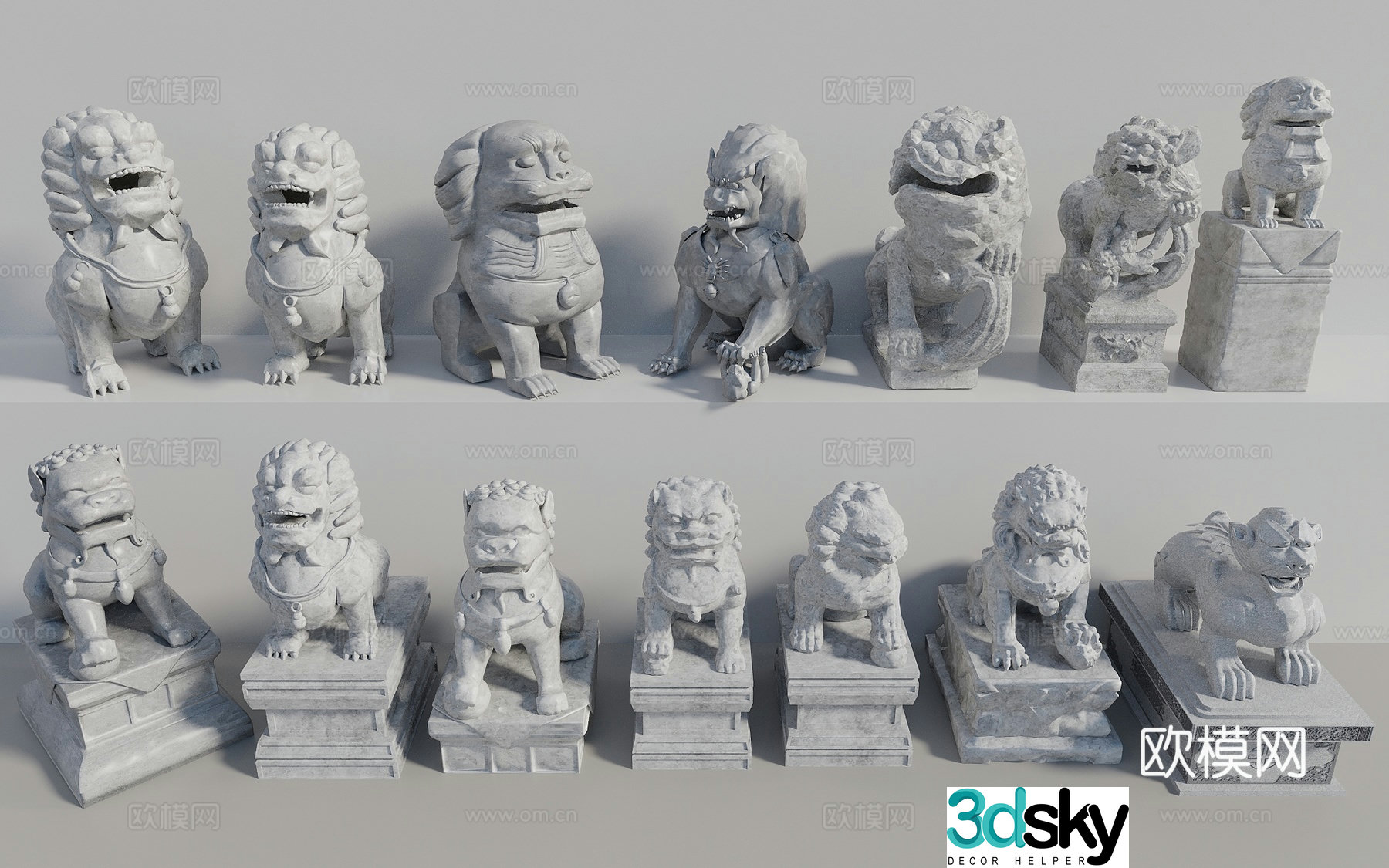 Chinese stone lion unicorn stone statue divine beast sculpture sketch auspicious beast 3d model