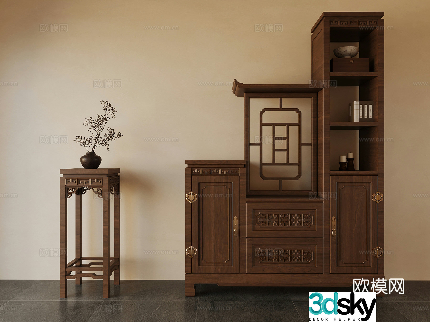 New Chinese style partition cabinet side cabinet 3D model