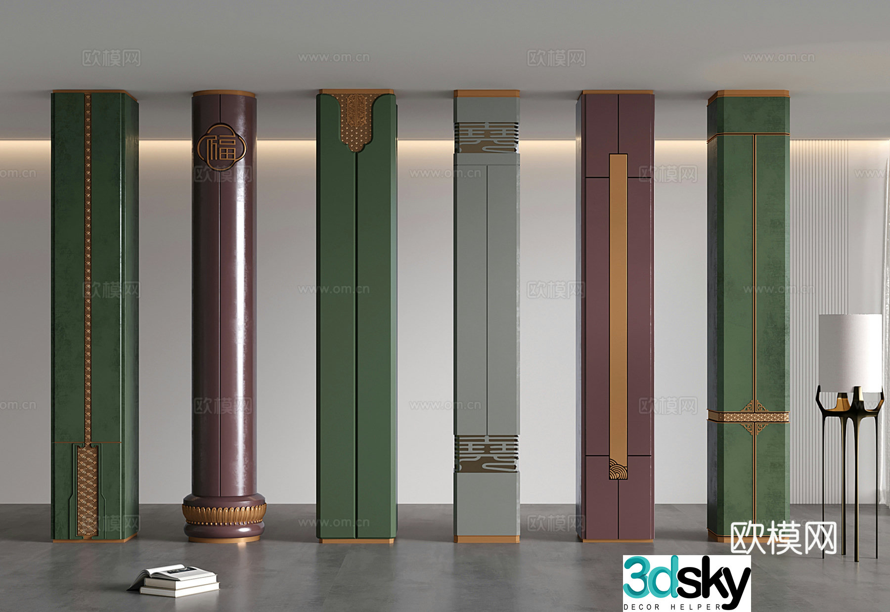 New Chinese columns Square columns Cylinders Modeling decorative columns 3D model
